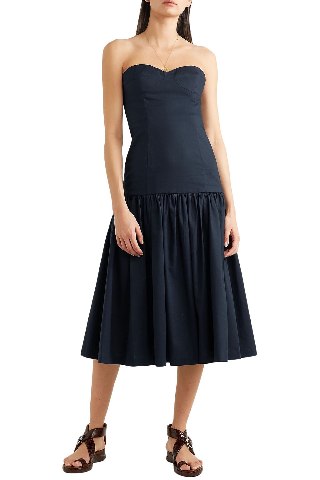 VERONICA BEARD Fiore strapless linen-blend midi dress