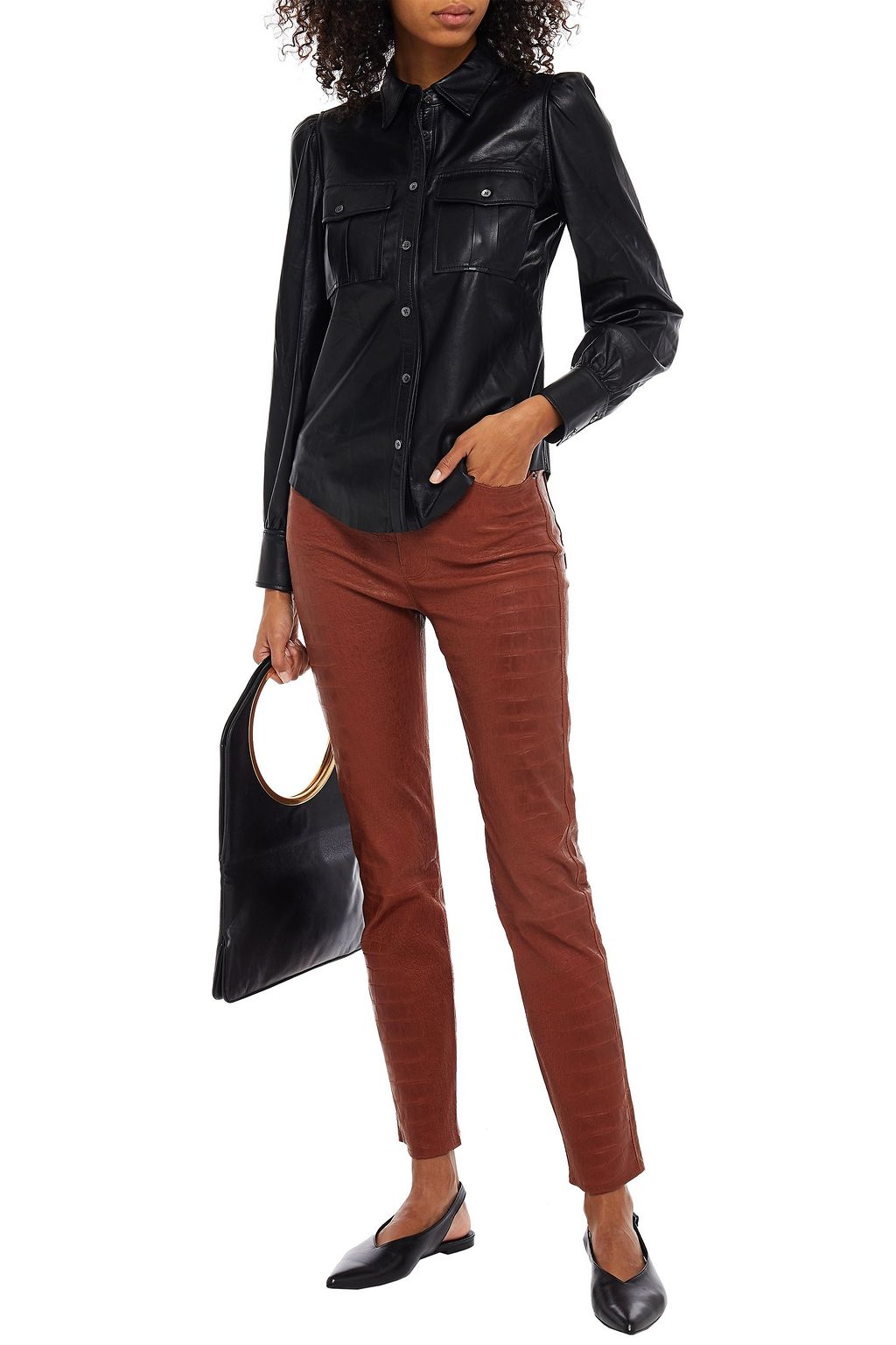 FRAME Gathered leather shirt