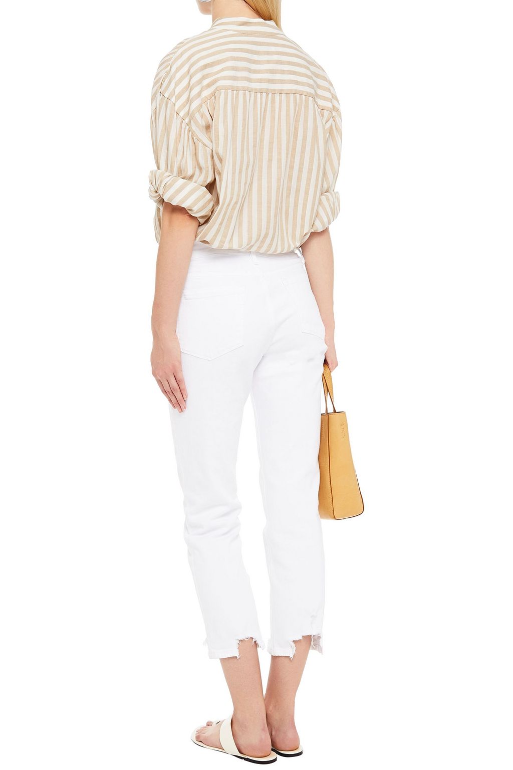 FRAME Cropped distressed high-rise straight-leg jeans