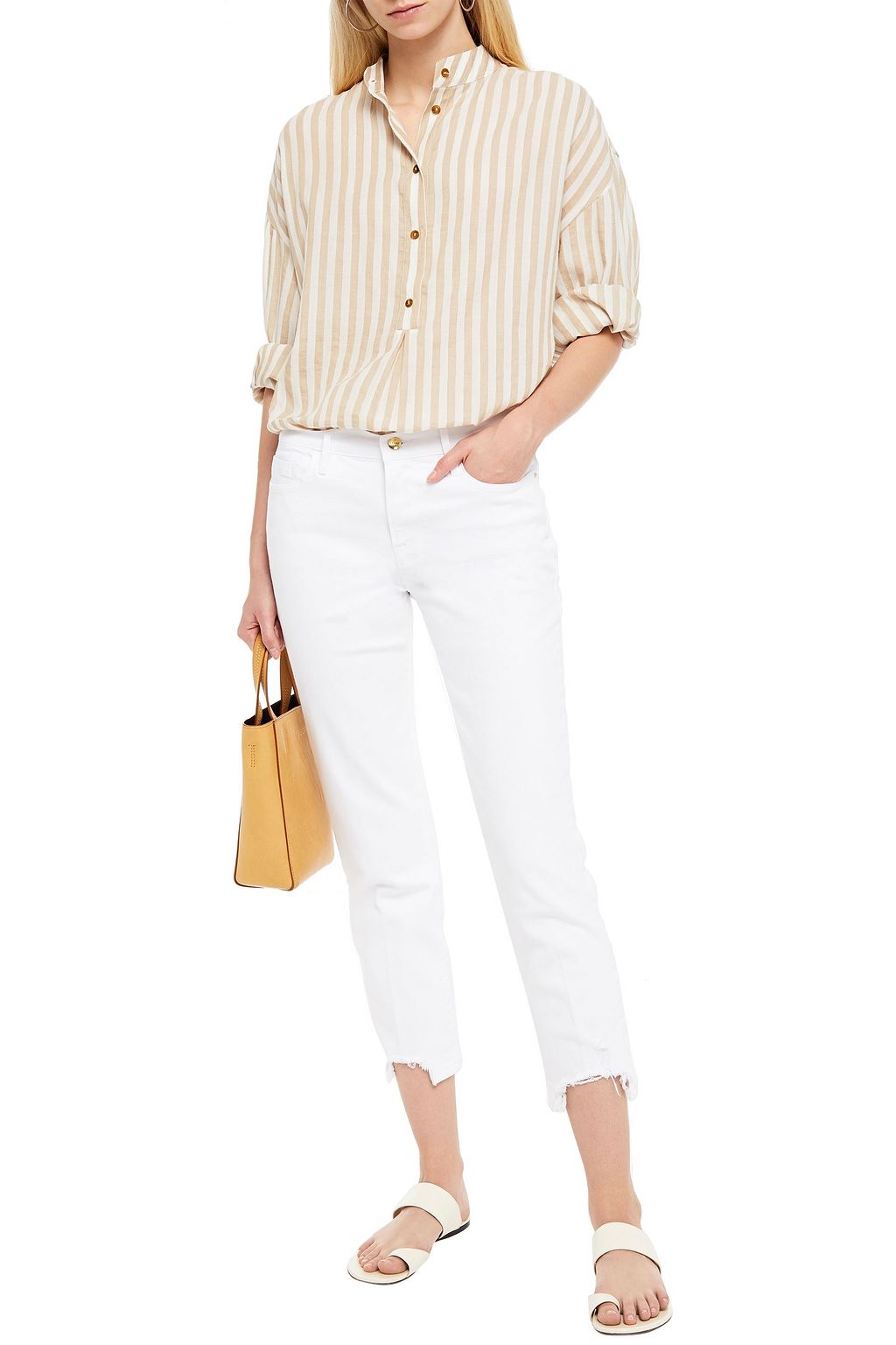 FRAME Cropped distressed high-rise straight-leg jeans