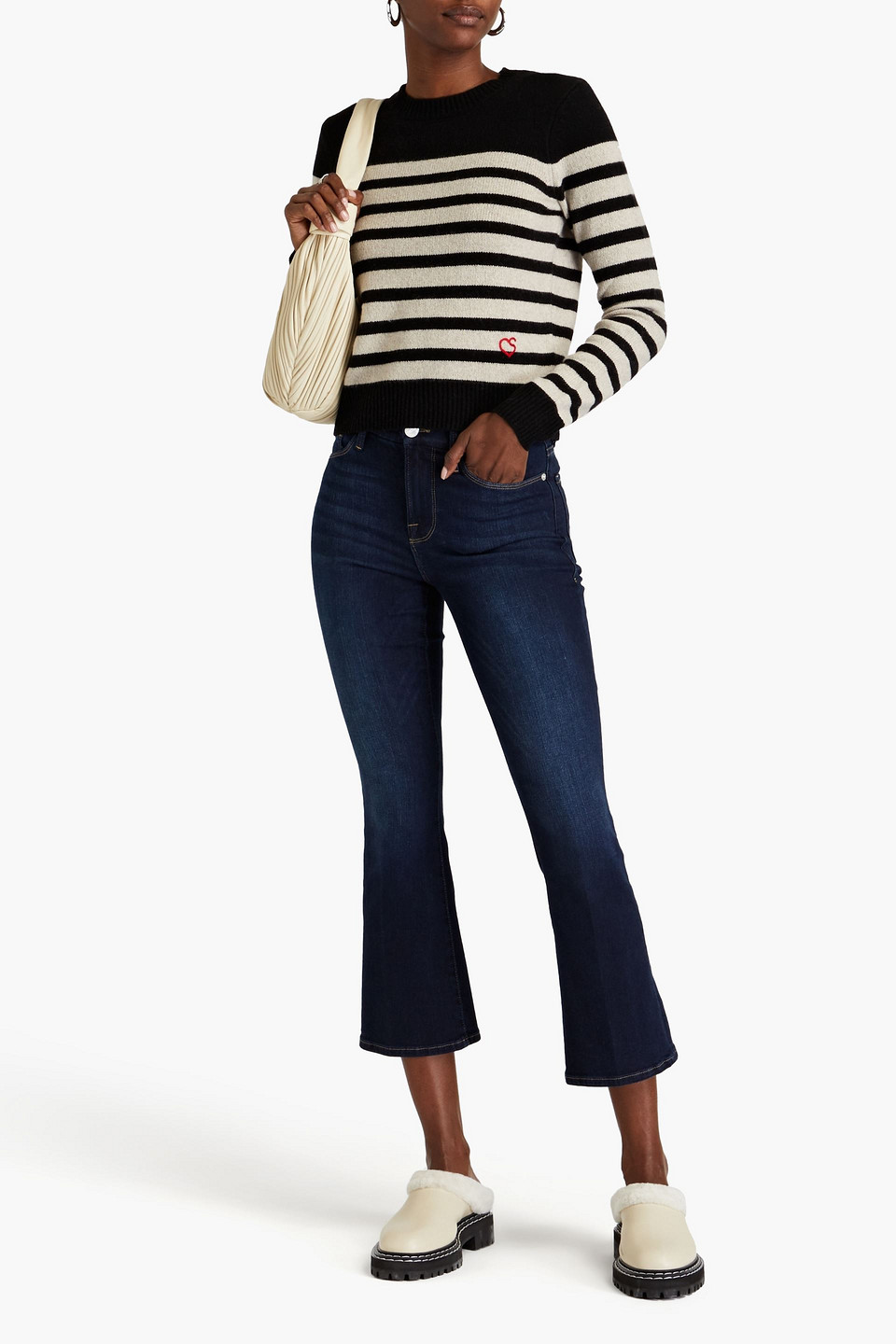 Frame Le Crop Mini Boot Mid-rise Flared Jeans In Dark Denim