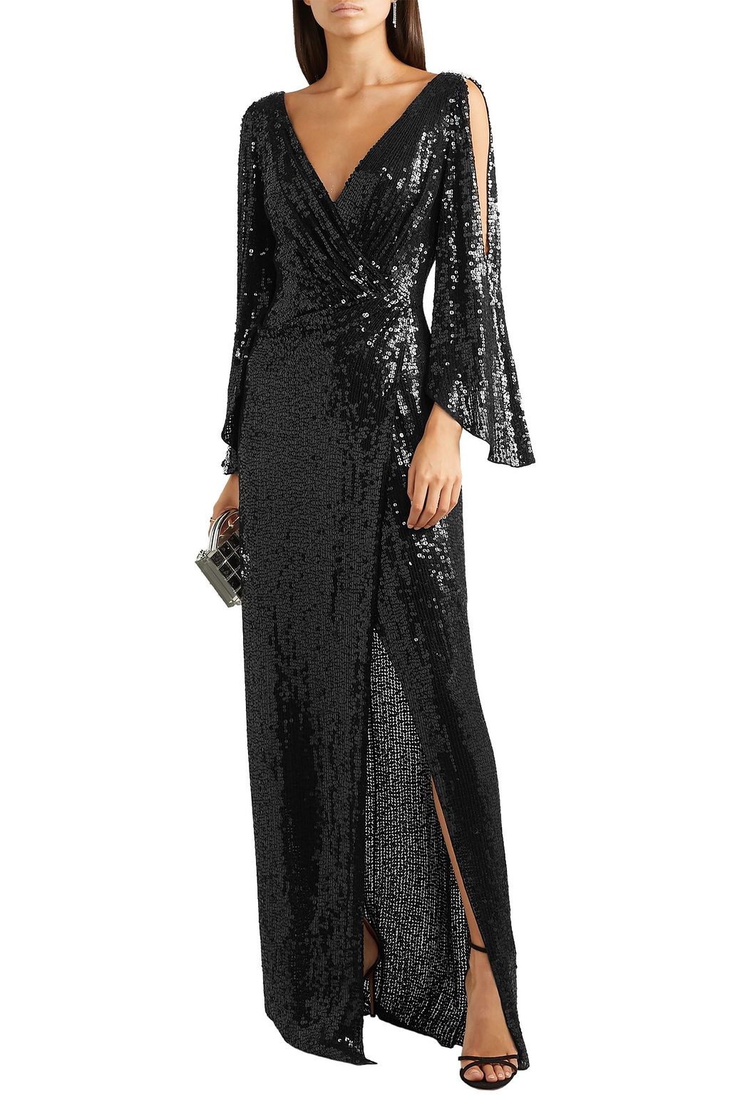 JENNY PACKHAM Wrap-effect cutout sequined tulle gown