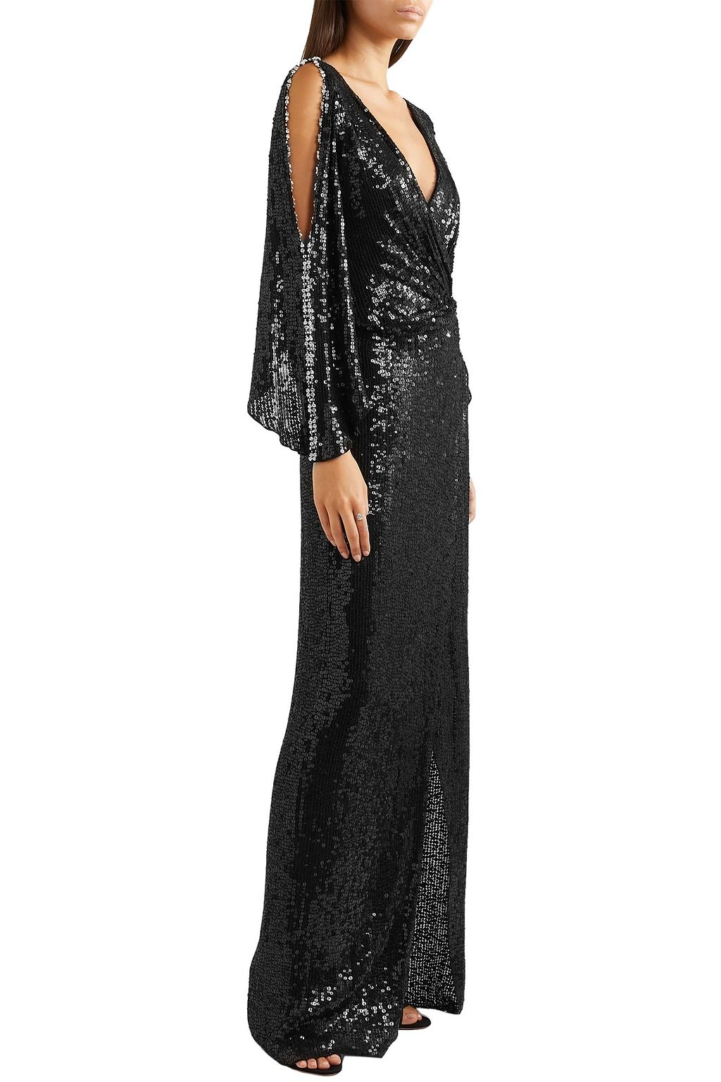 JENNY PACKHAM Wrap-effect cutout sequined tulle gown