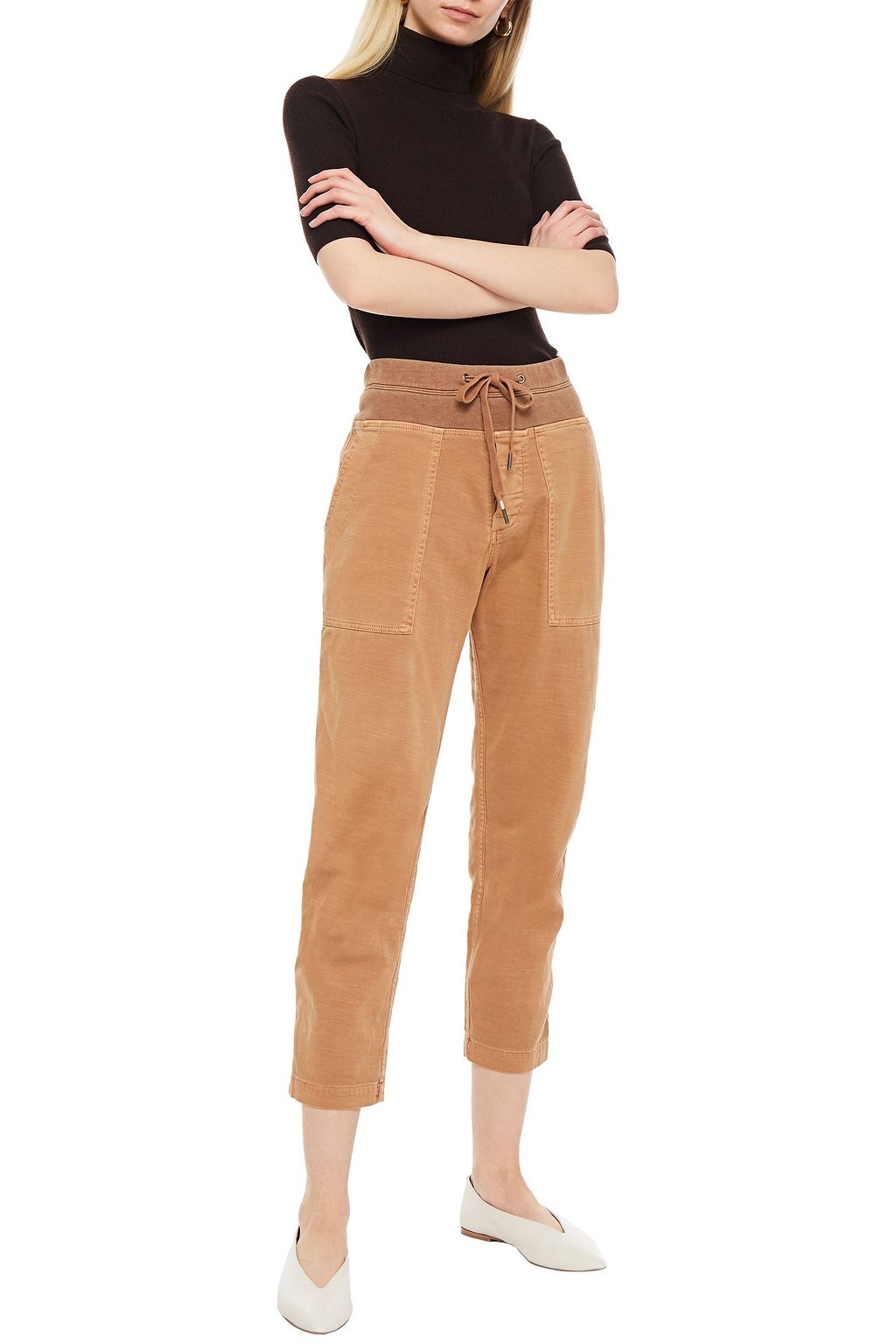 JAMES PERSE Jersey-paneled stretch-cotton twill tapered pants
