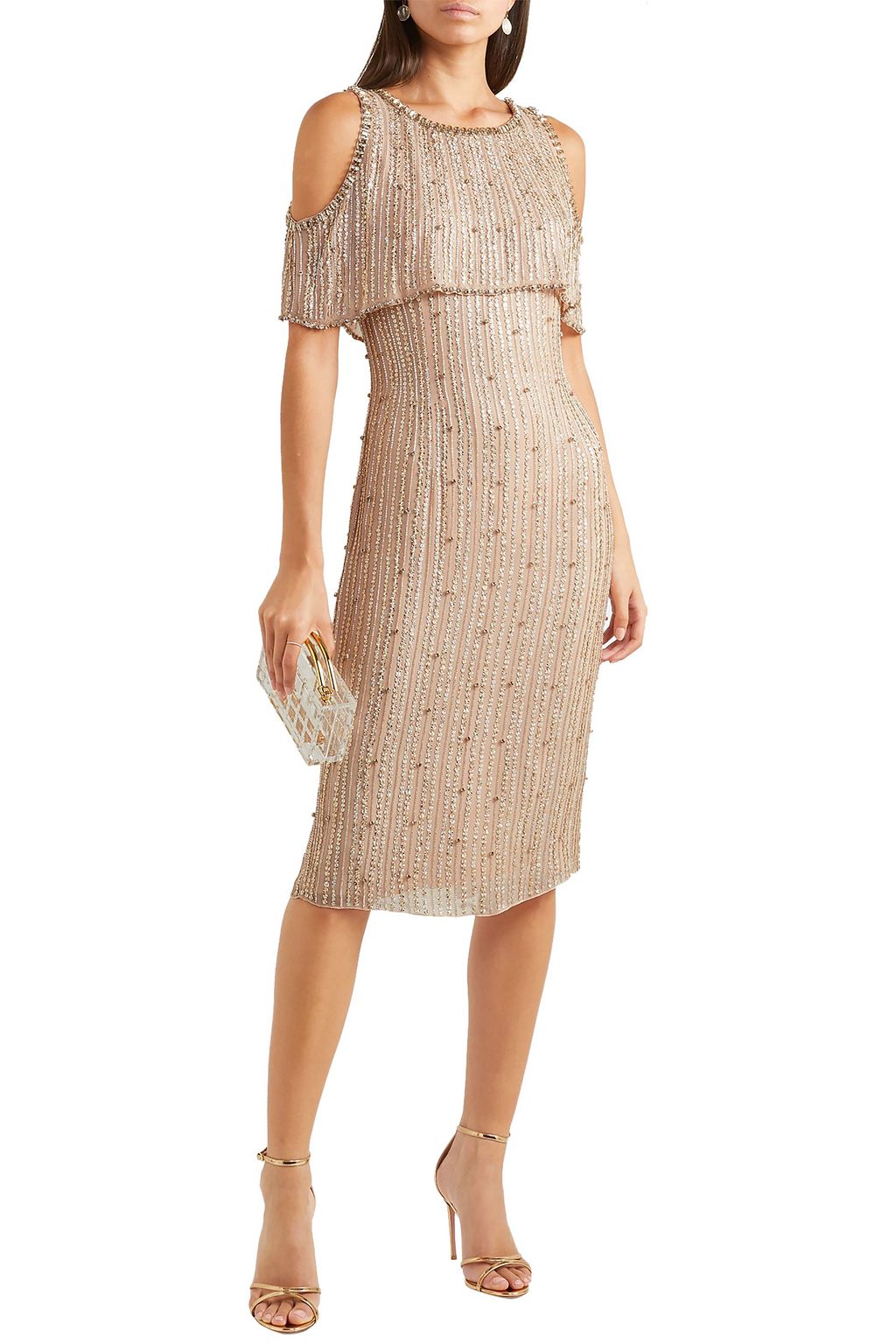 JENNY PACKHAM Cold-shoulder embellished chiffon dress