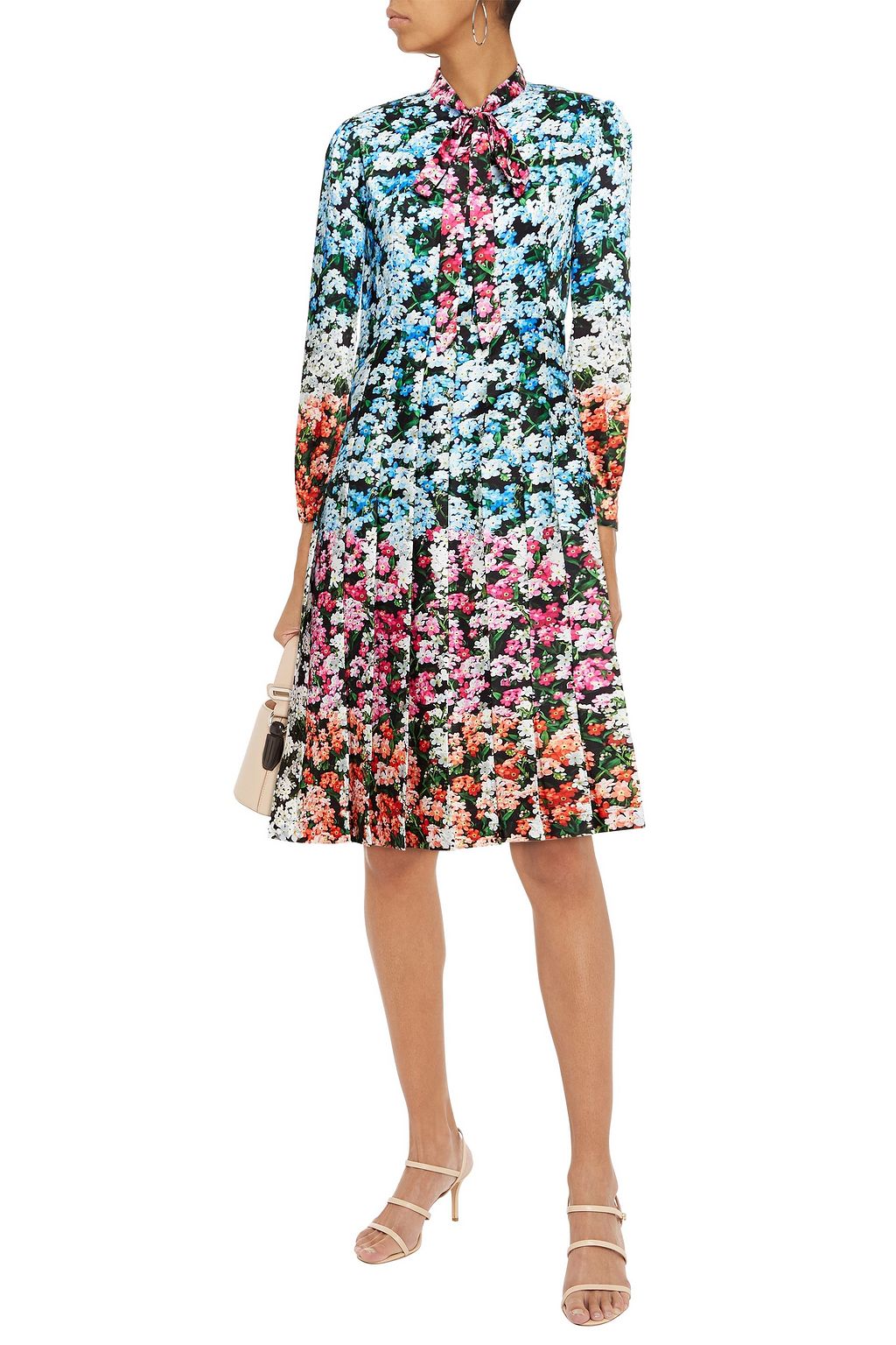 MARY KATRANTZOU Airmail pussy-bow floral-print satin-twill dress