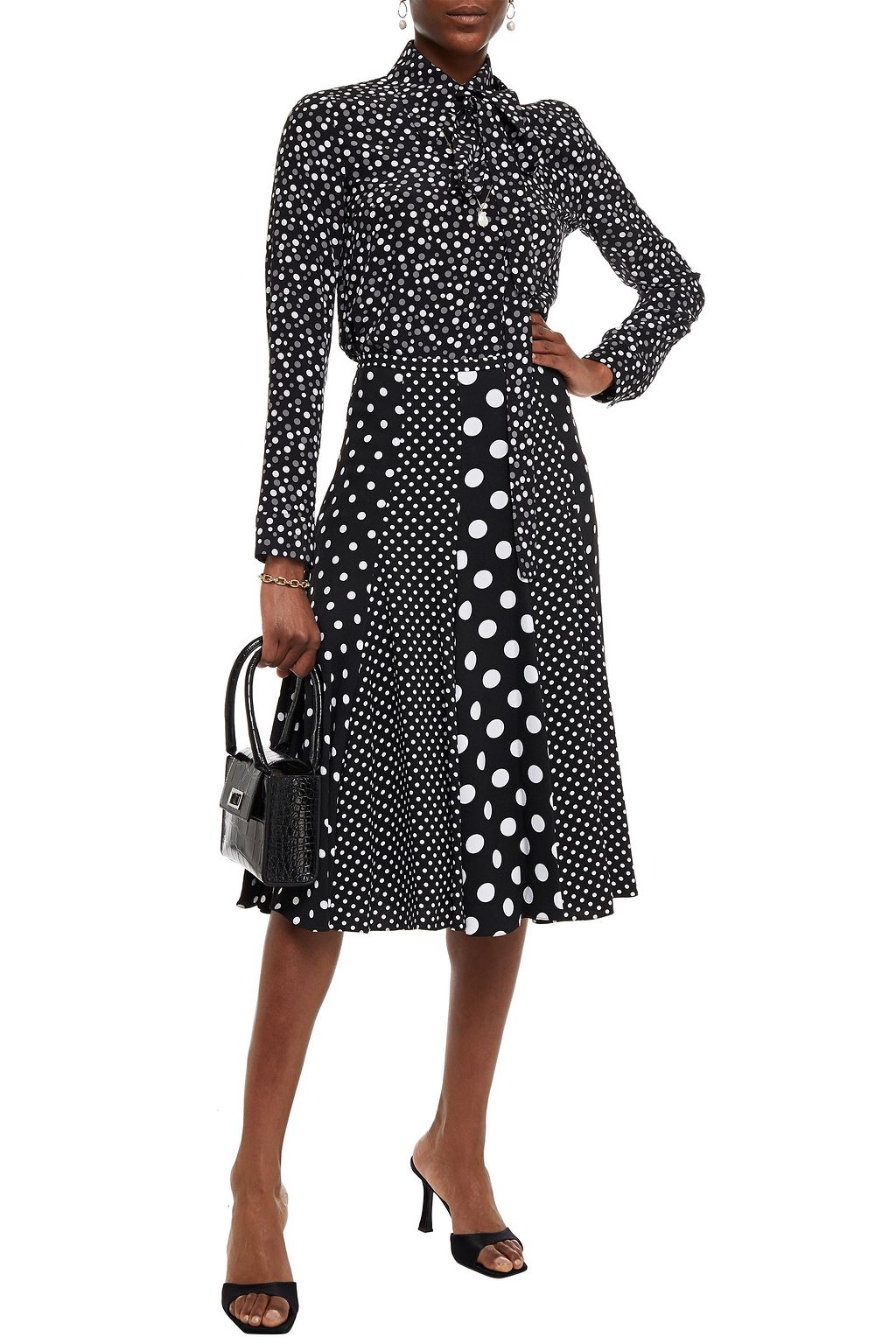MICHAEL KORS COLLECTION Paneled polka-dot crepe skirt