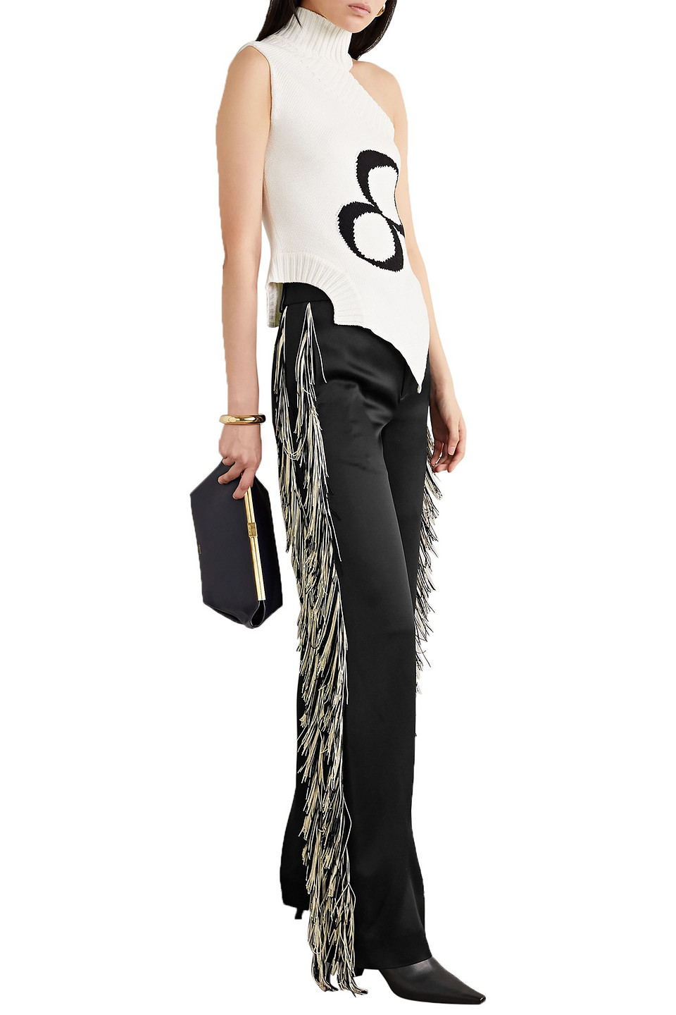 Monse Fringed Satin Wide-leg Trousers In Black