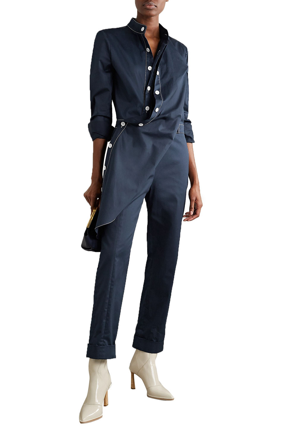 Monse Draped Cotton-blend Twill Jumpsuit In Blue