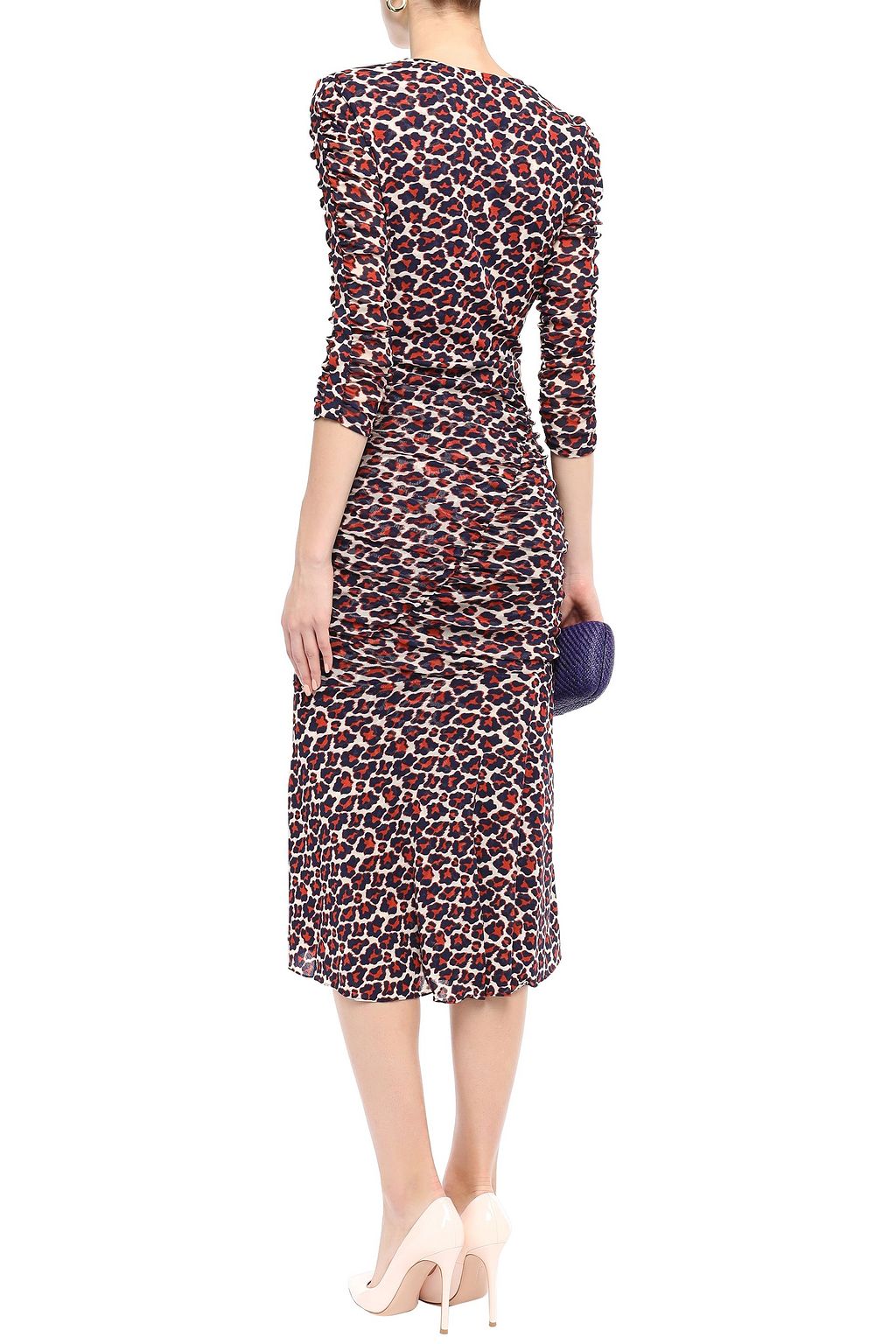 DIANE VON FURSTENBERG Ruched leopard-print stretch-mesh midi dress ...