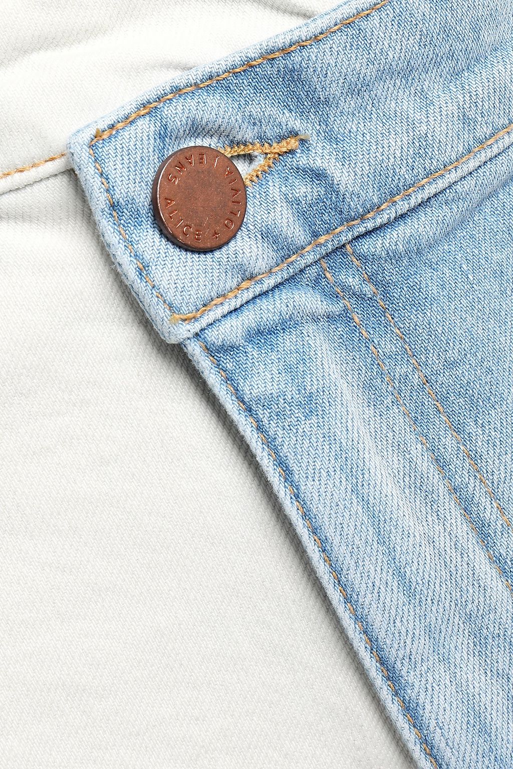 ALICE + OLIVIA Amazing frayed two-tone denim mini skirt