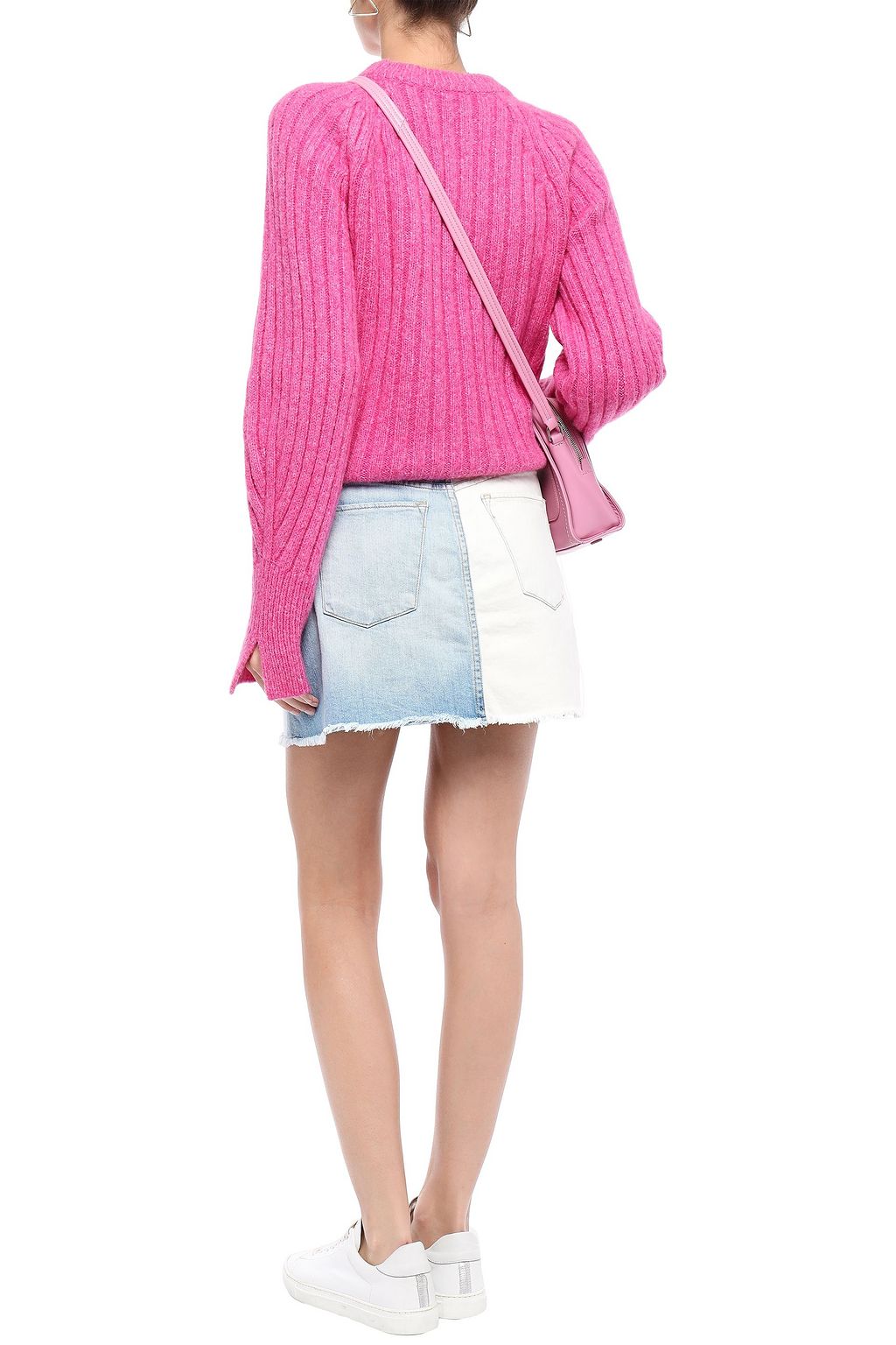 ALICE + OLIVIA Amazing frayed two-tone denim mini skirt