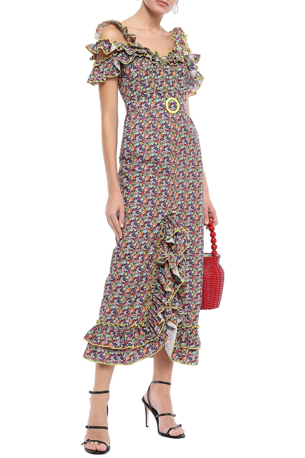 GÜL HÜRGEL Cold-shoulder ruffled floral-print cotton midi dress