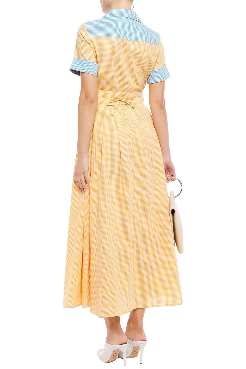 GÜL HÜRGEL Belted gingham cotton and linen-blend maxi shirt dress
