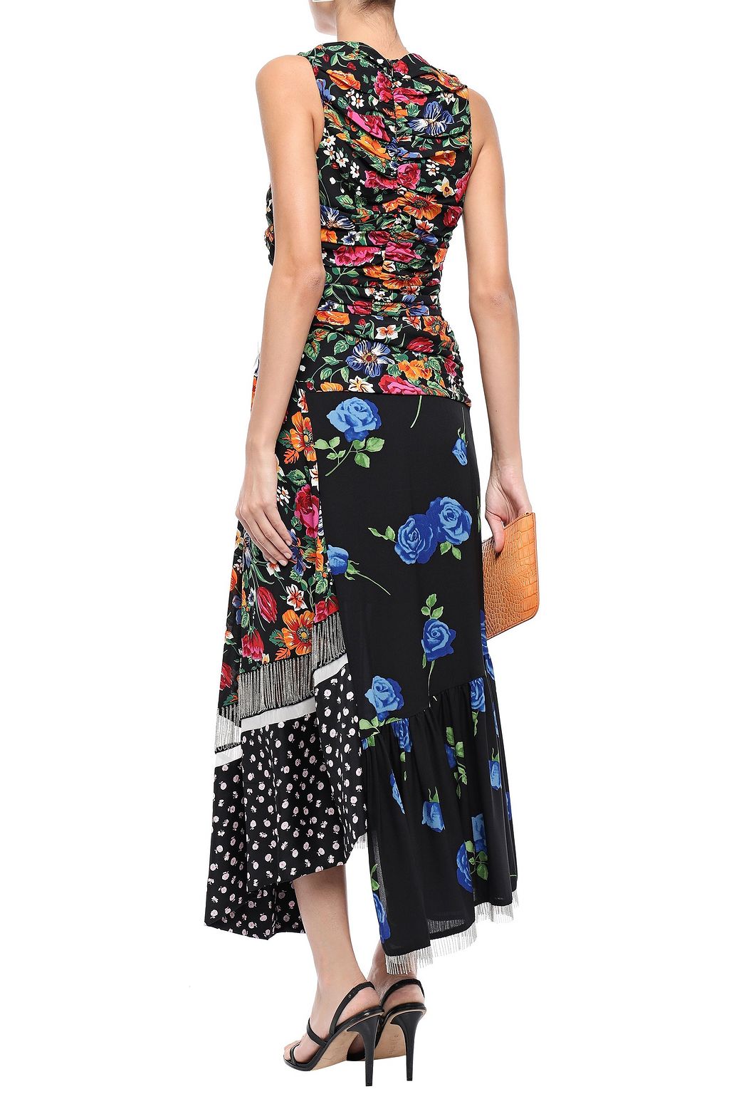 3.1 PHILLIP LIM Asymmetric embellished patchwork floral-print silk-twill midi dress