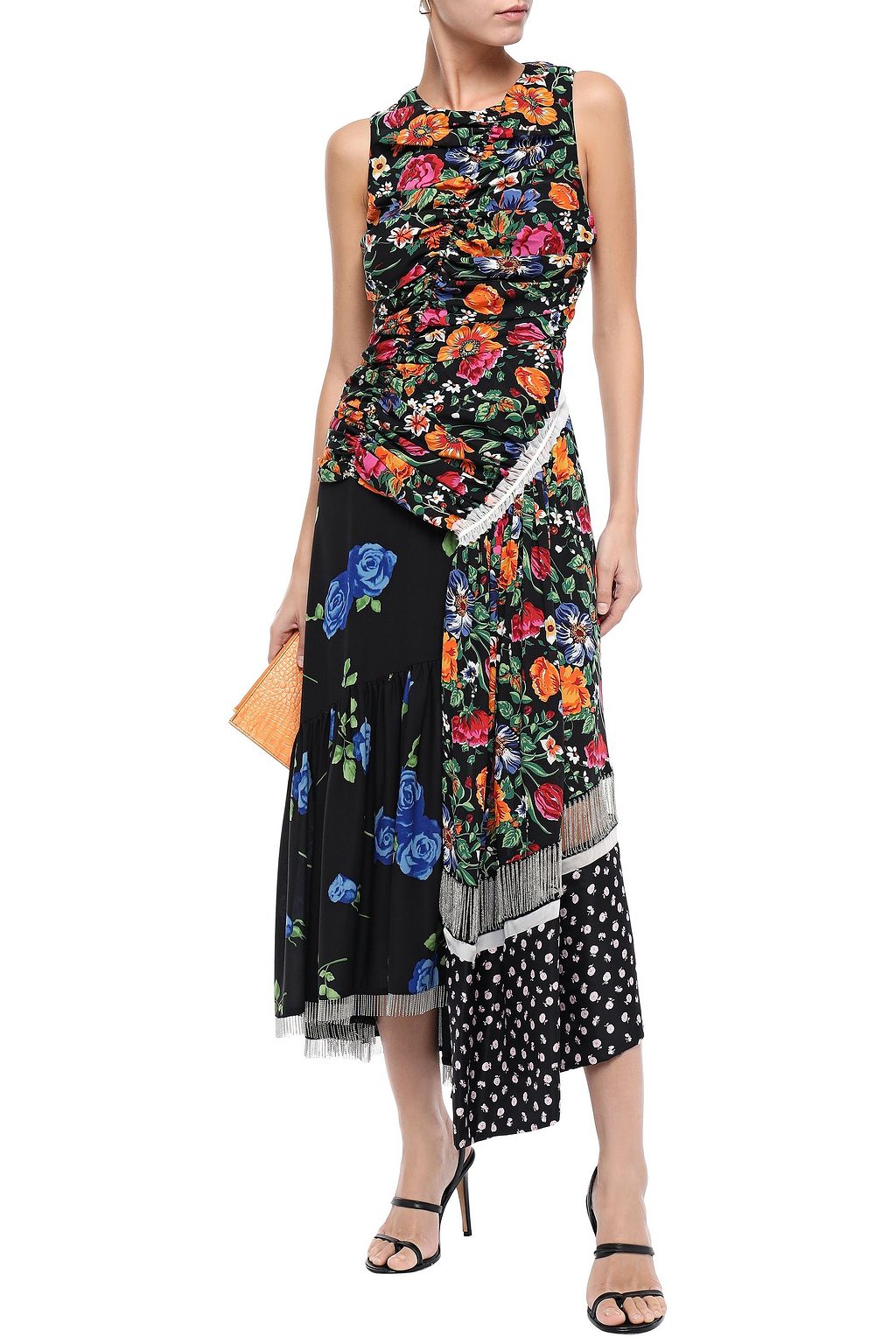3.1 PHILLIP LIM Asymmetric embellished patchwork floral-print silk-twill midi dress