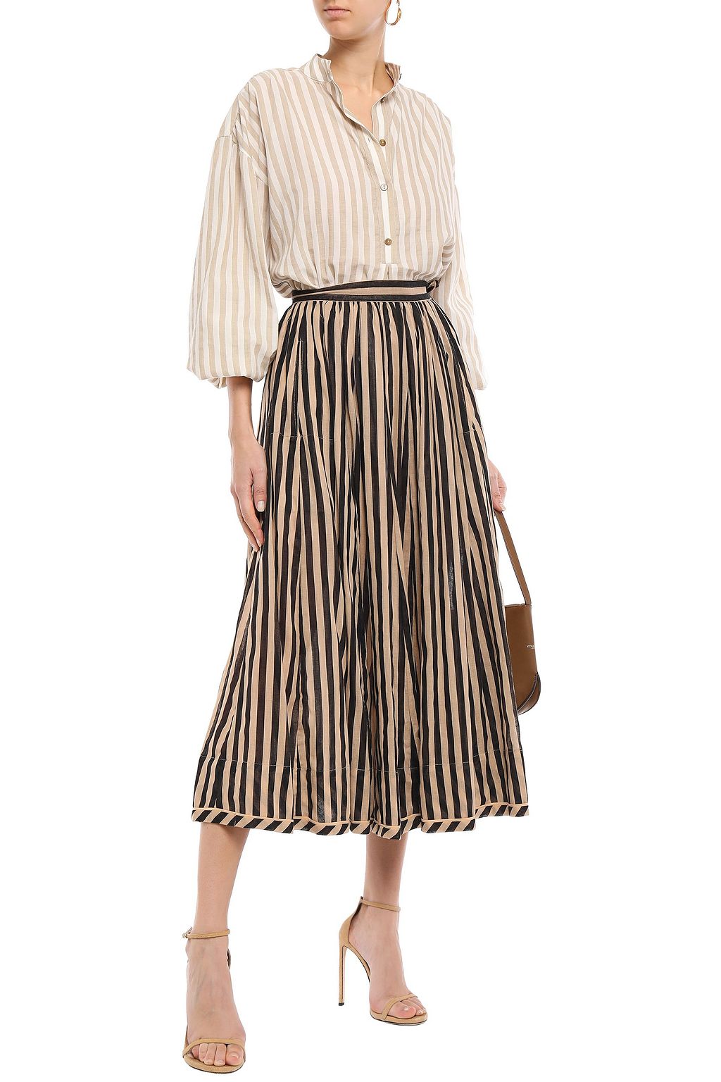 ZIMMERMANN Gathered striped cottongauze midi skirt THE