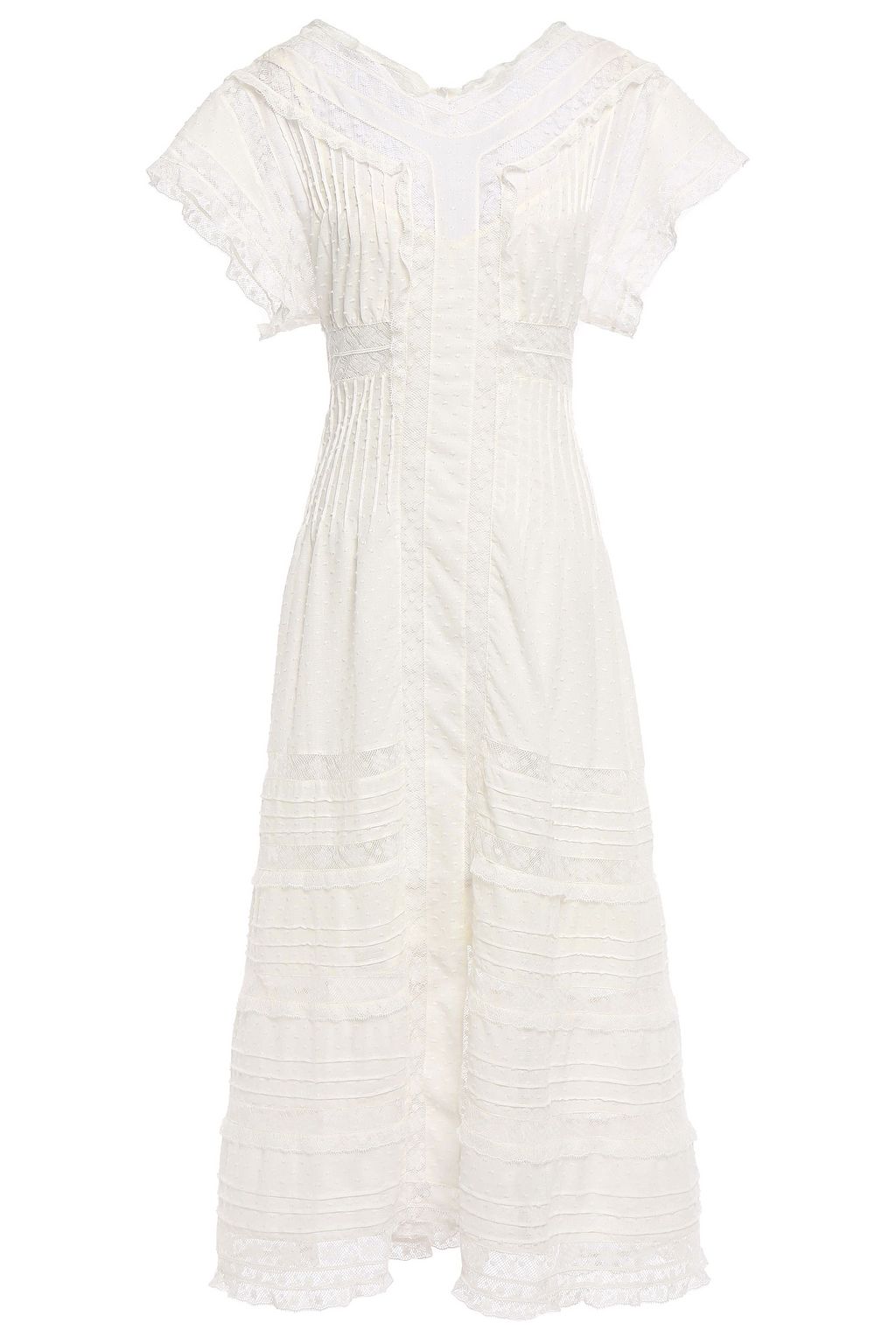 ZIMMERMANN Iris paneled Leavers lace and Swiss dot cotton midi