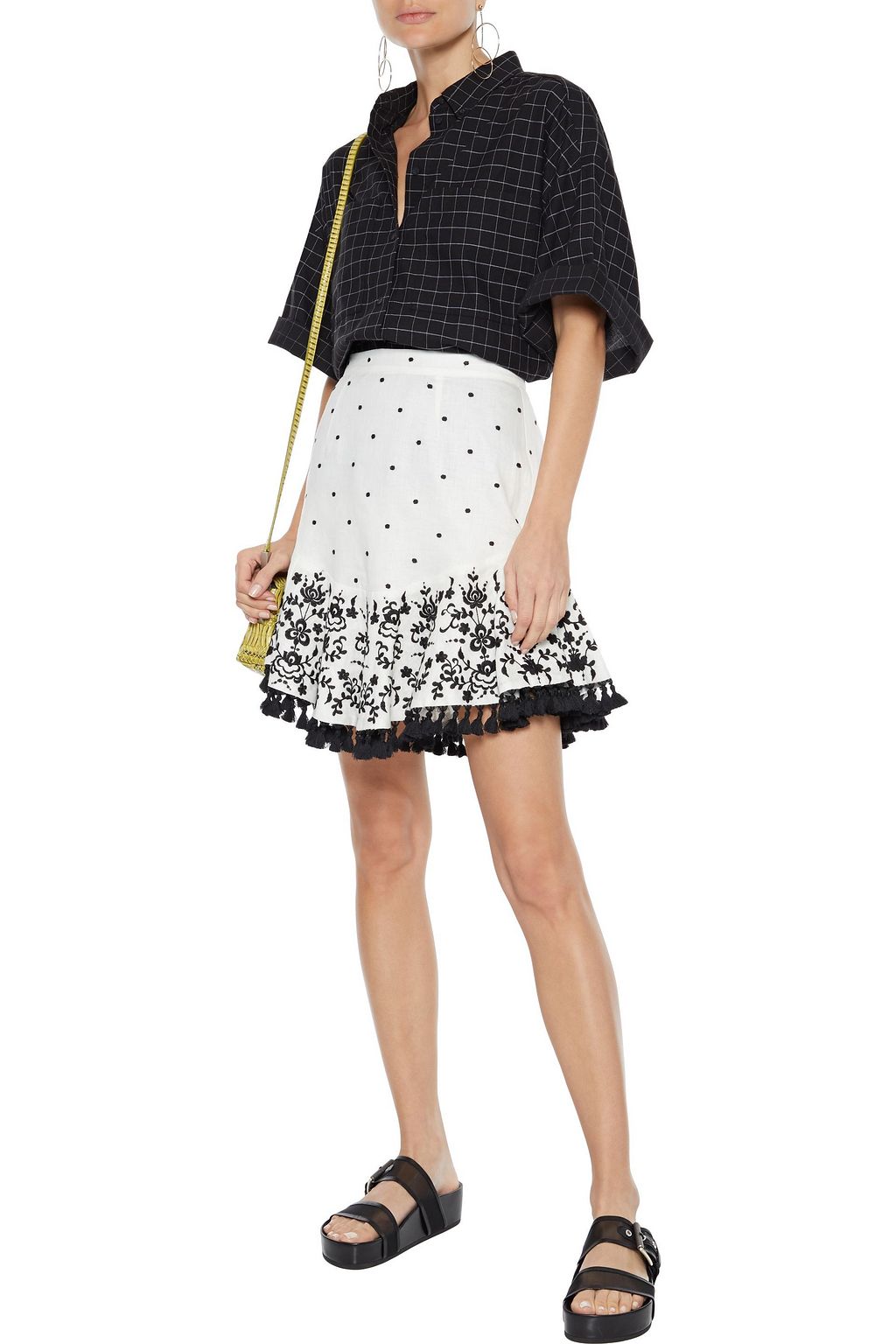 ZIMMERMANN Tali tasseled embroidered linen mini skirt