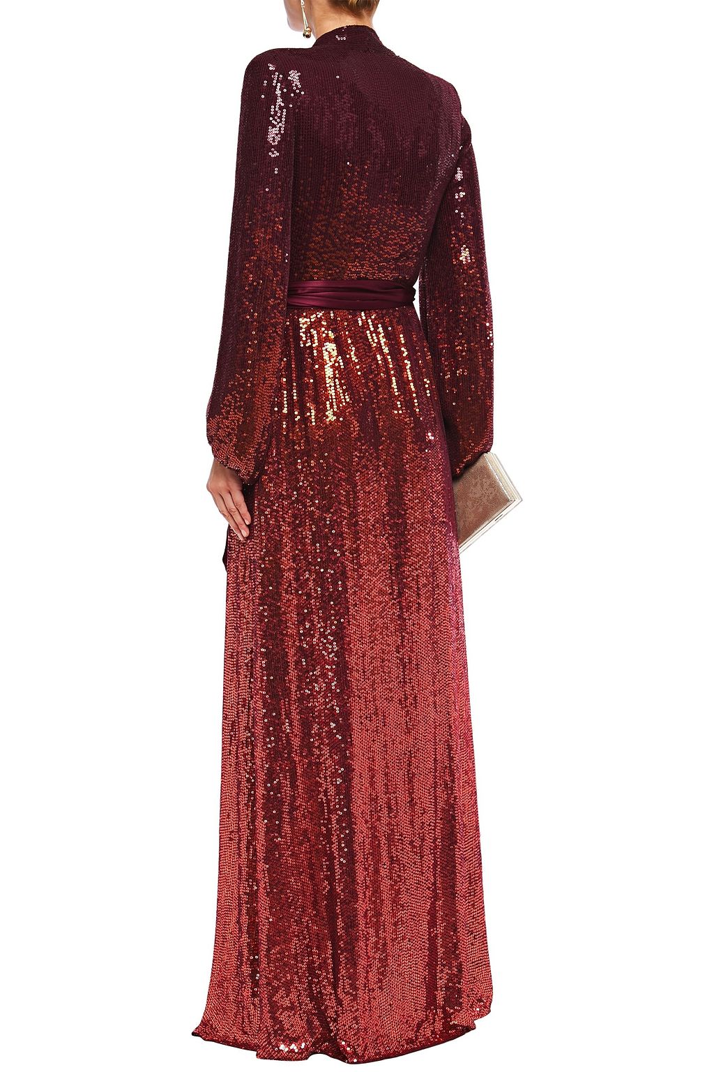 JENNY PACKHAM 새틴 트리밍 데그라데 시퀸 장식 실크 시폰 랩 가운