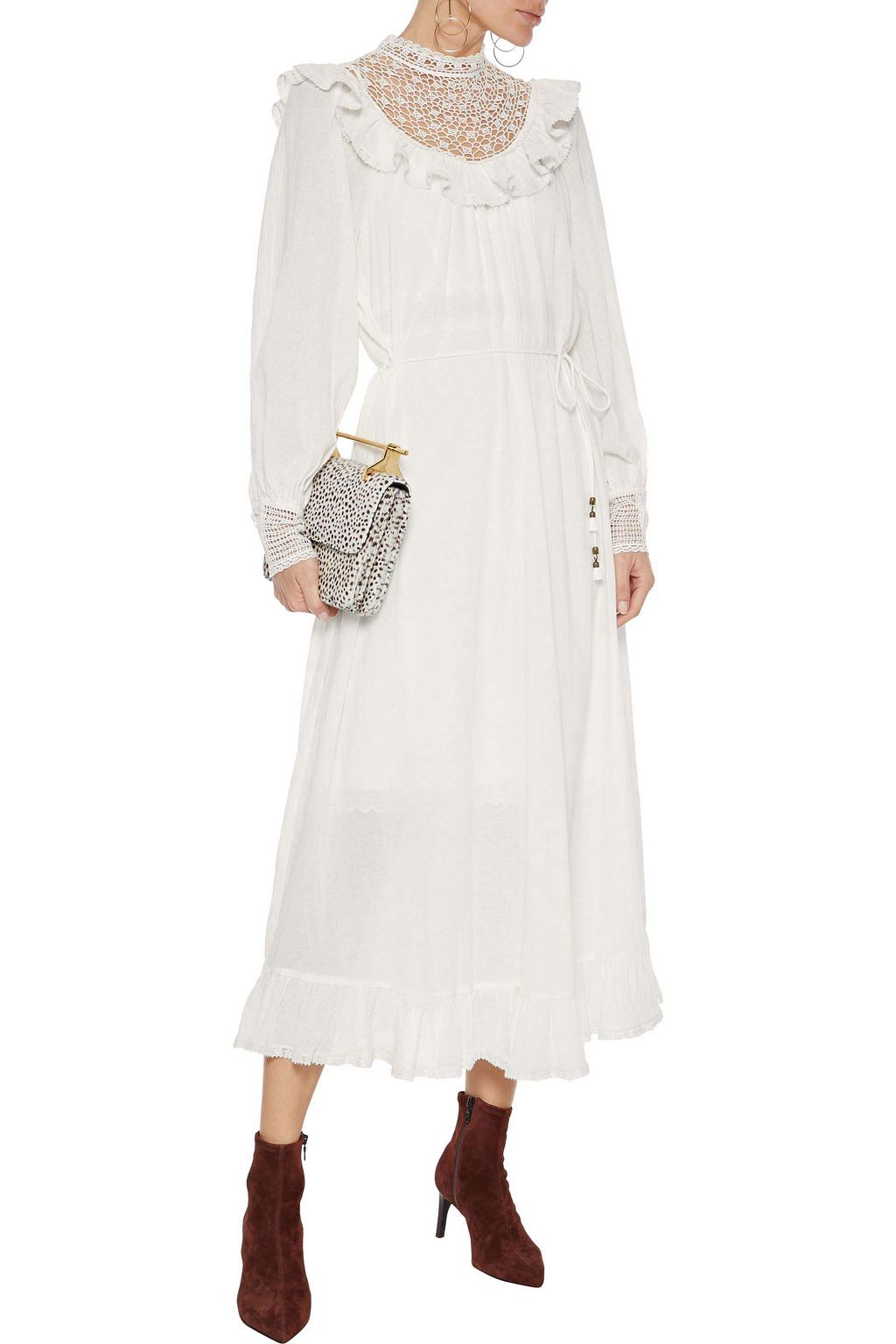 ZIMMERMANN Melody crochet-paneled ruffled cotton-voile midi dress