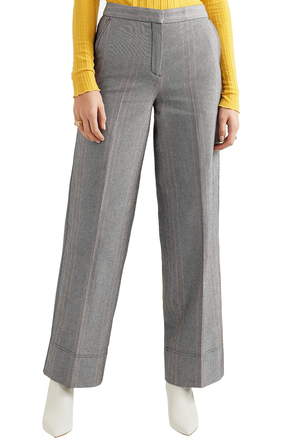 Shop By Malene Birger Enilas Checked Cotton-blend Twill Wide-leg Pants In Gray