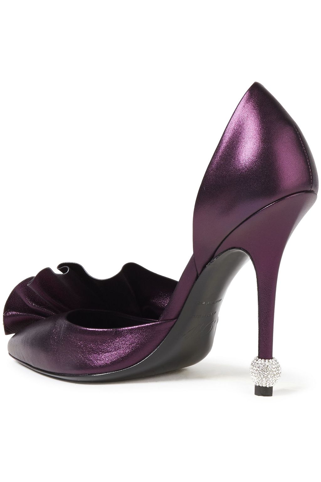 ROGER VIVIER حذاء بمب من الجلد اللامع المزين بالكريستال وبالكشكش