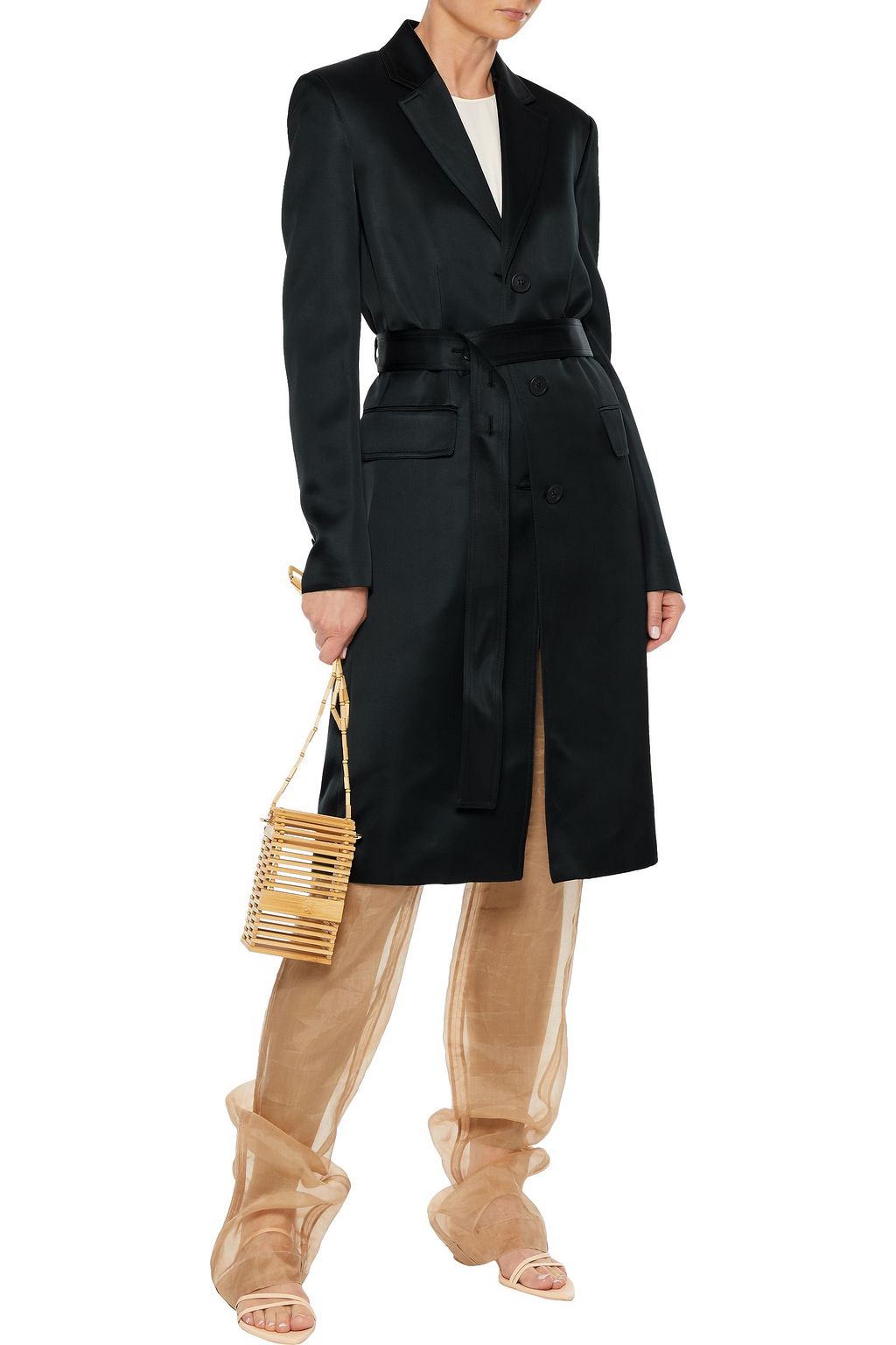 HELMUT LANG Belted satin coat
