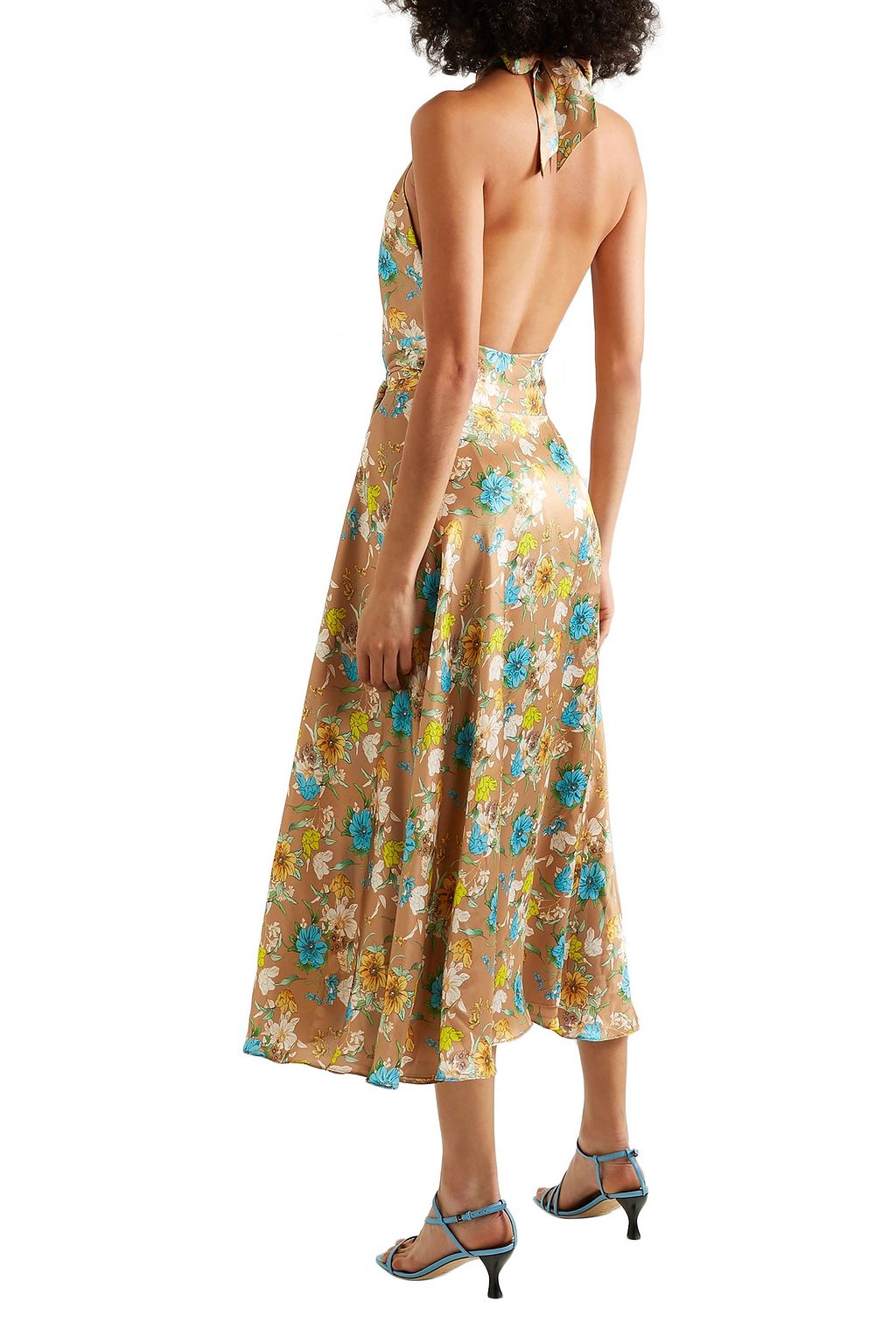 HARMUR Belted floral-print silk-satin halterneck midi dress