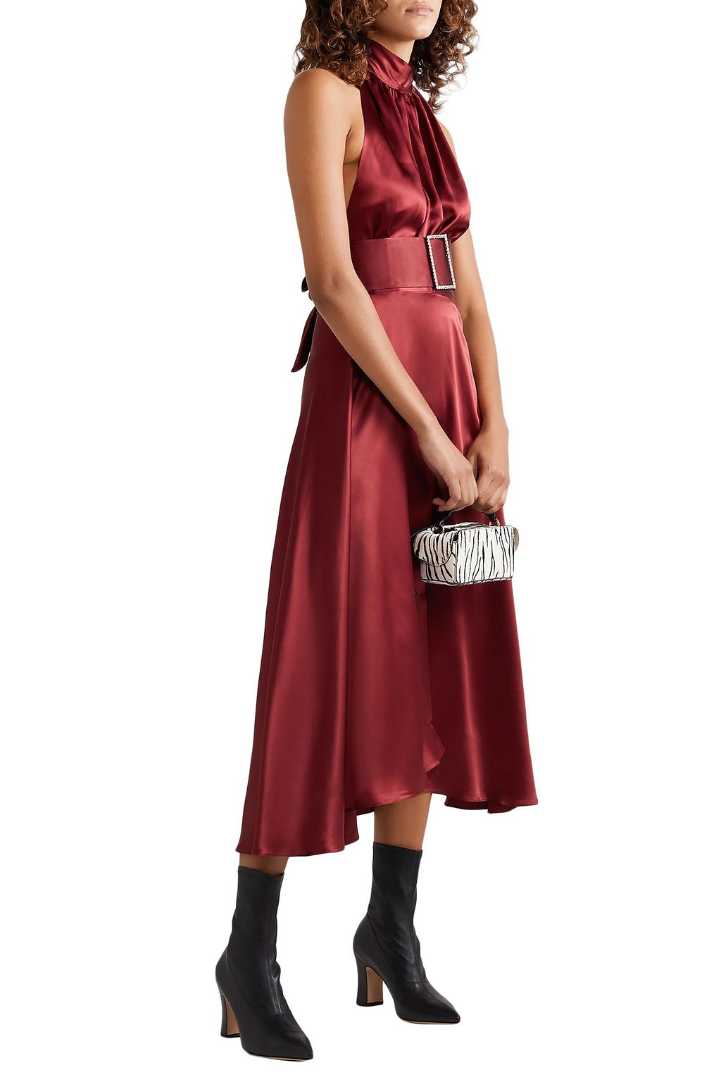 HARMUR Open-back belted silk-satin halterneck top