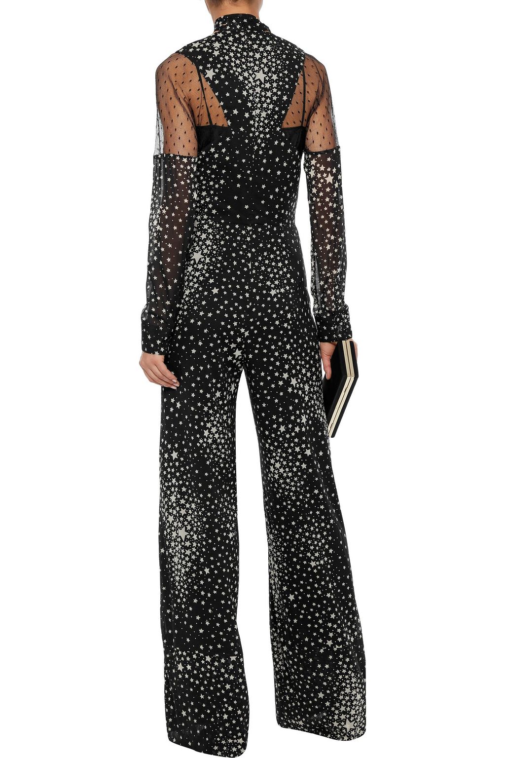 REDVALENTINO Pussy-bow point d'esprit-paneled printed silk-blend chiffon jumpsuit
