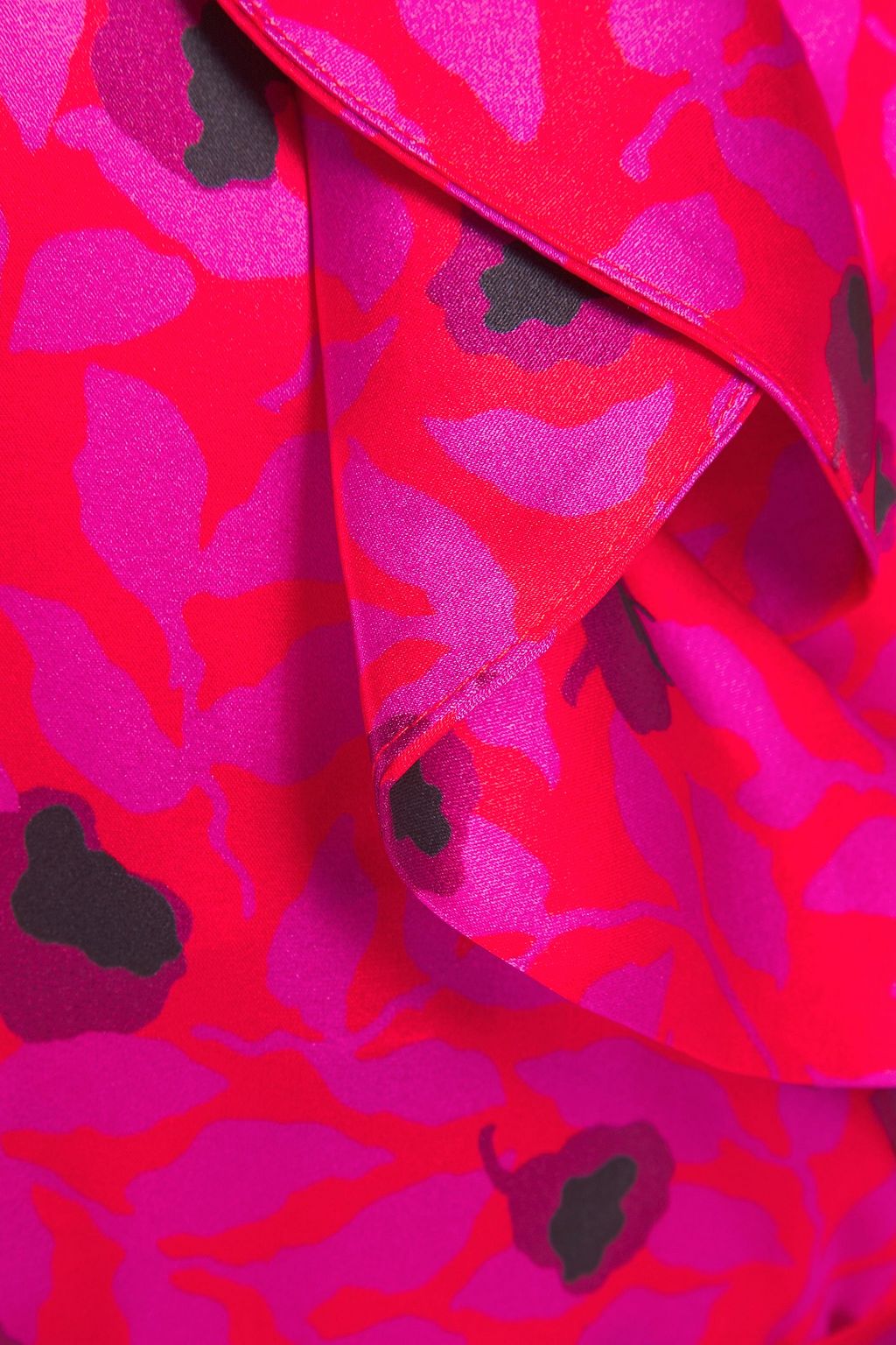 YOLKE Ruffled floral-print stretch-silk satin robe