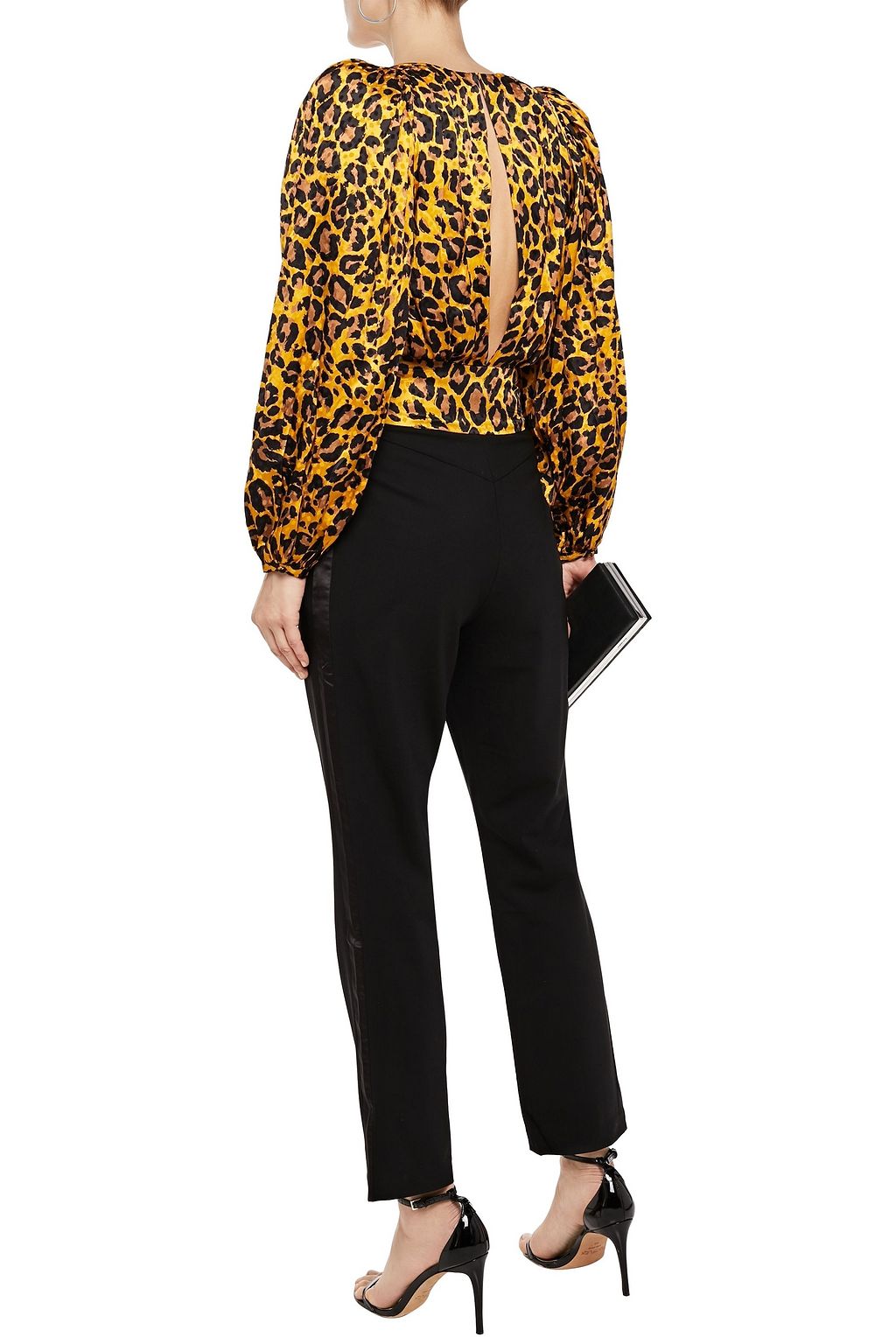 RONNY KOBO Cutout leopard-print silk-blend satin-jacquard blouse