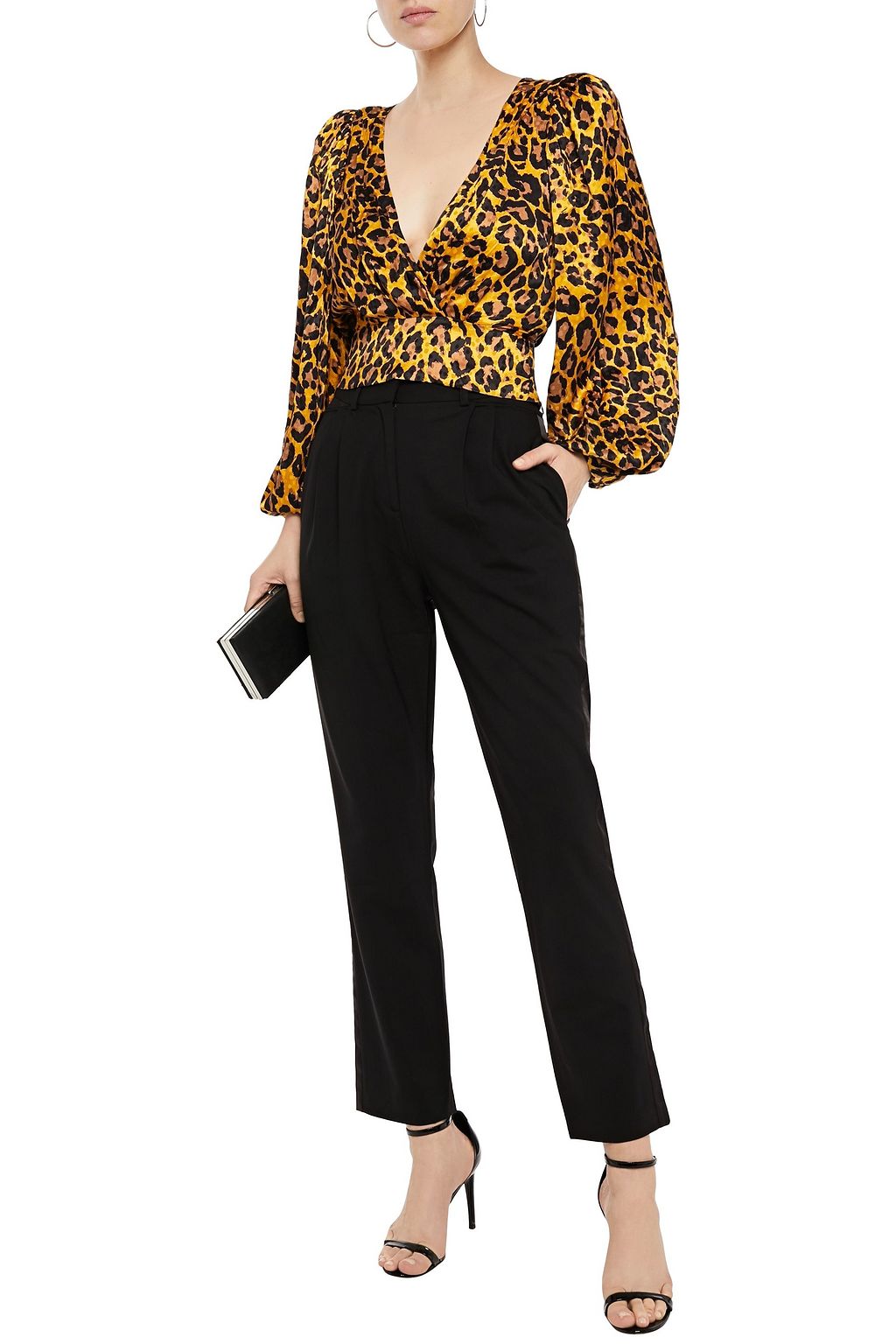 RONNY KOBO Cutout leopard-print silk-blend satin-jacquard blouse