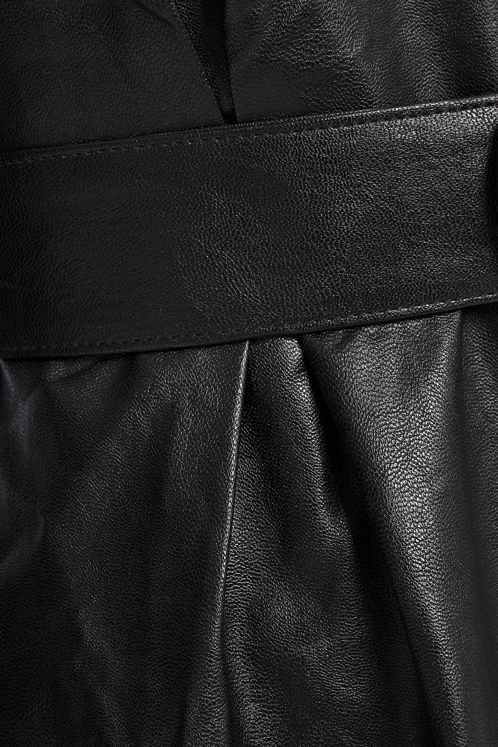 RONNY KOBO Gathered belted faux leather mini dress