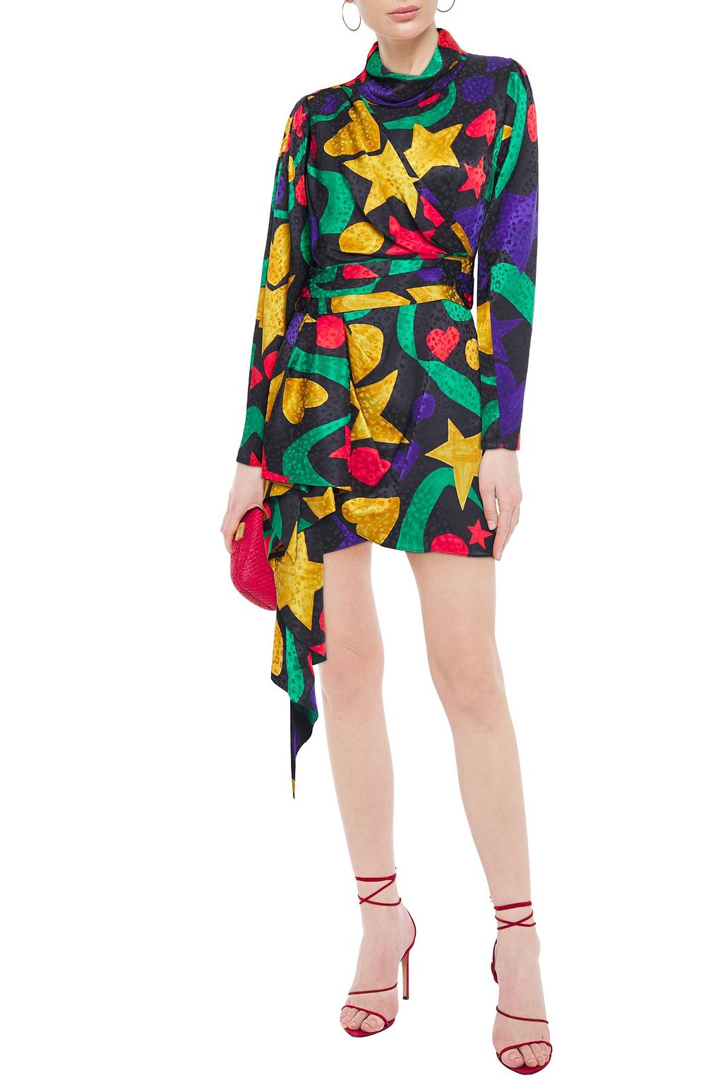 RONNY KOBO Draped silk-blend satin-jacquard mini dress