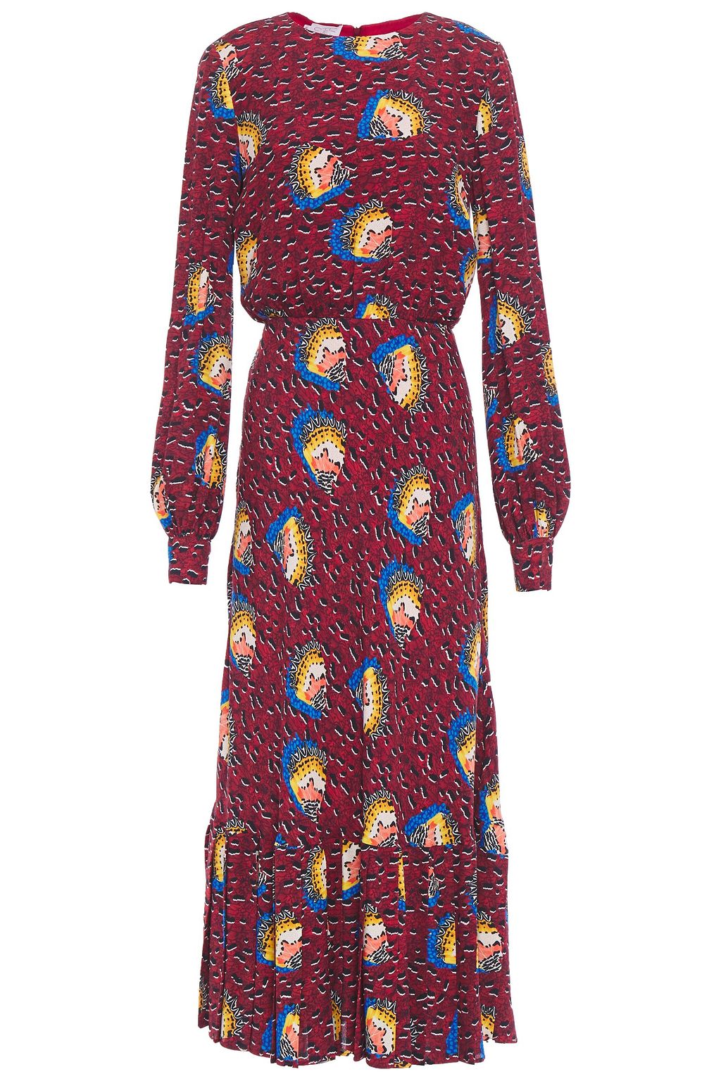 Brick Pleated printed crepe maxi dress 