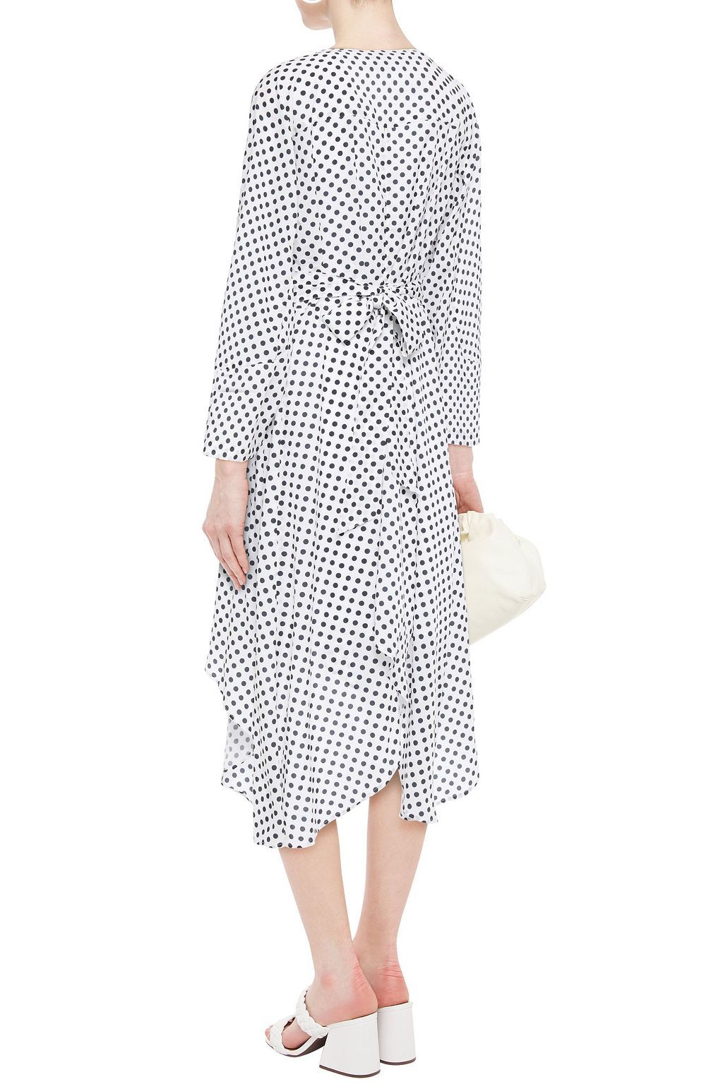 EACH X OTHER Asymmetric belted polka-dot crepe de chine dress