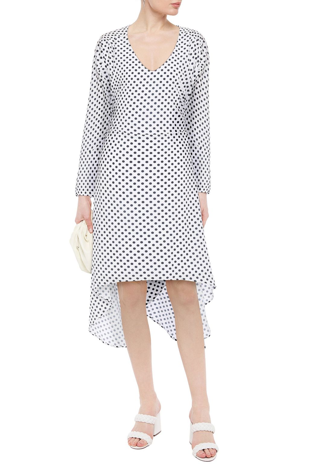 EACH X OTHER Asymmetric belted polka-dot crepe de chine dress
