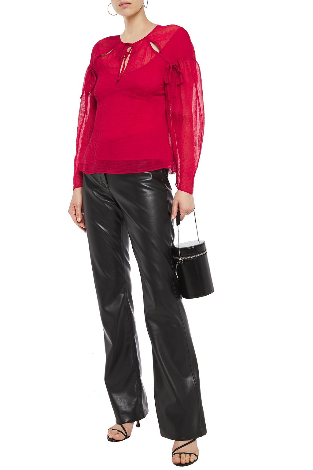 3.1 PHILLIP LIM Tie-detailed cutout crinkled cotton and silk-blend blouse