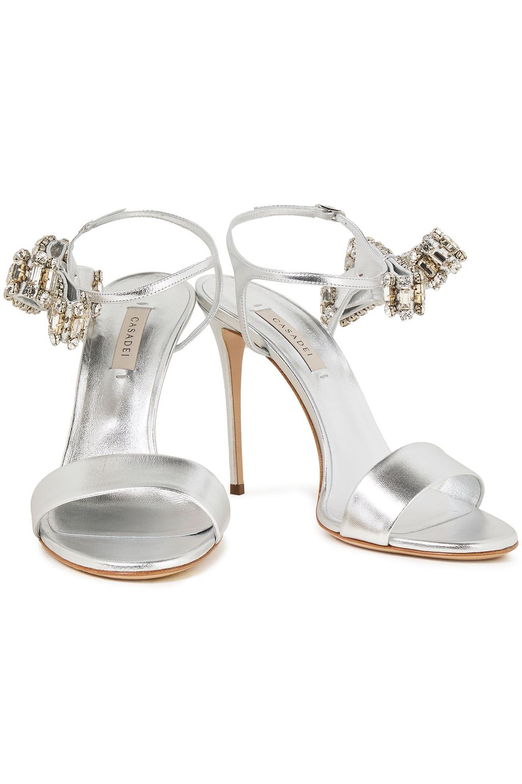 CASADEI Bow-embellished metallic leather sandals