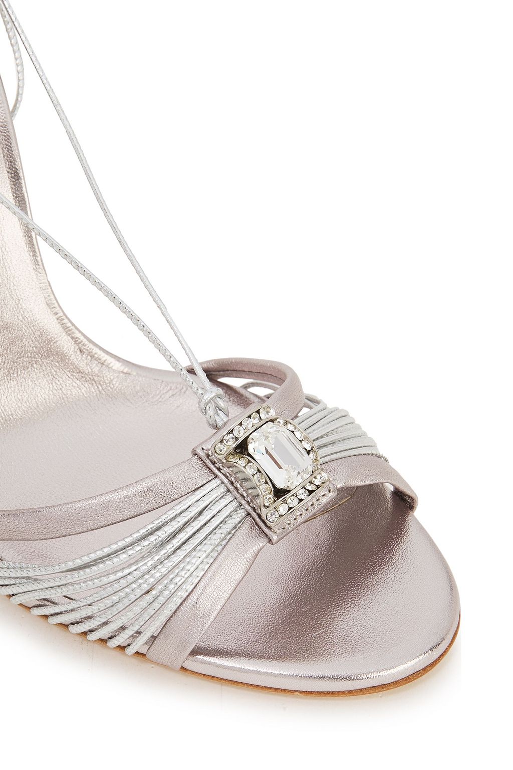 CASADEI Embellished metallic leather slingback sandals