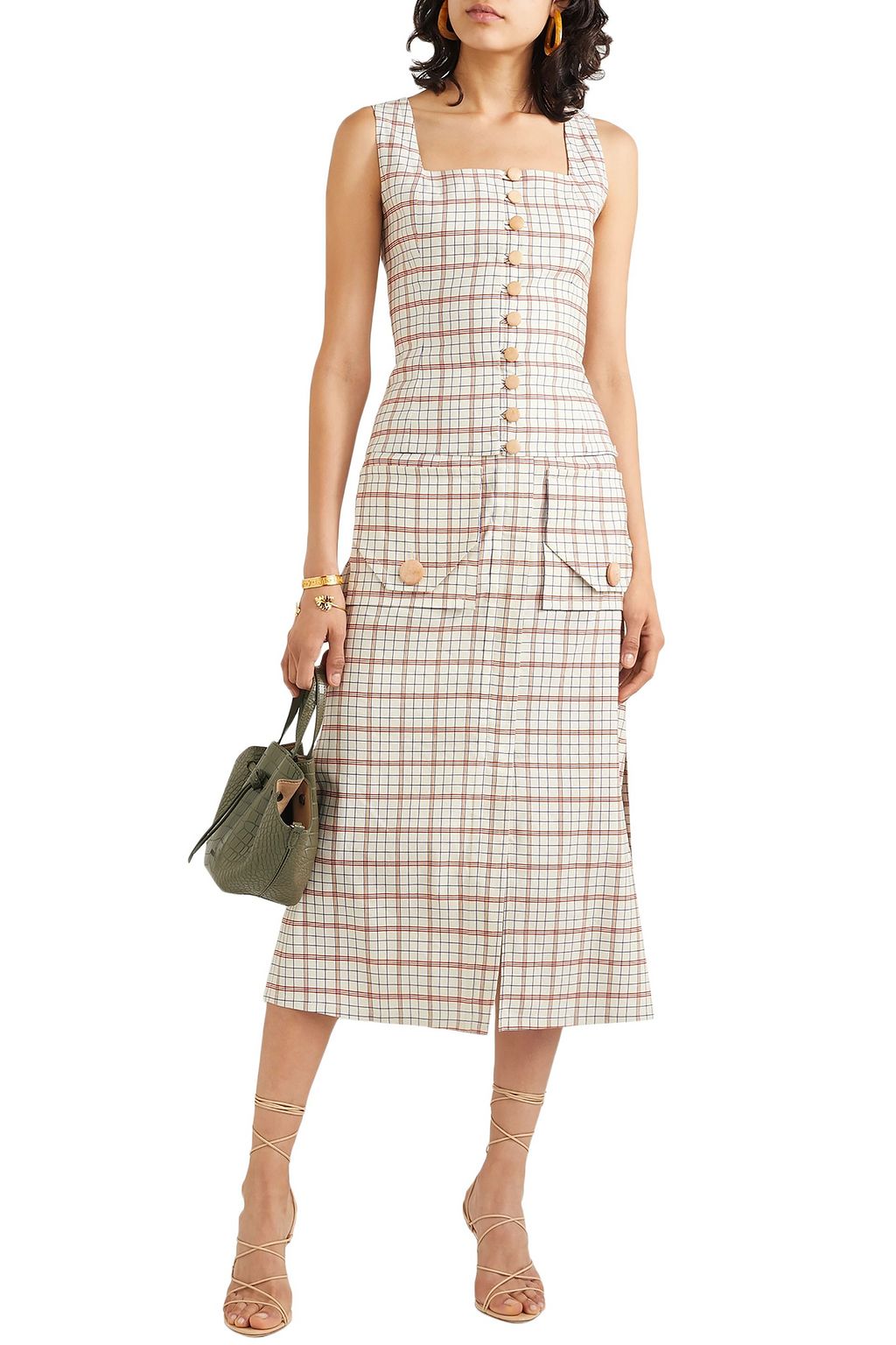 NICHOLAS Checked Tencel-blend midi skirt