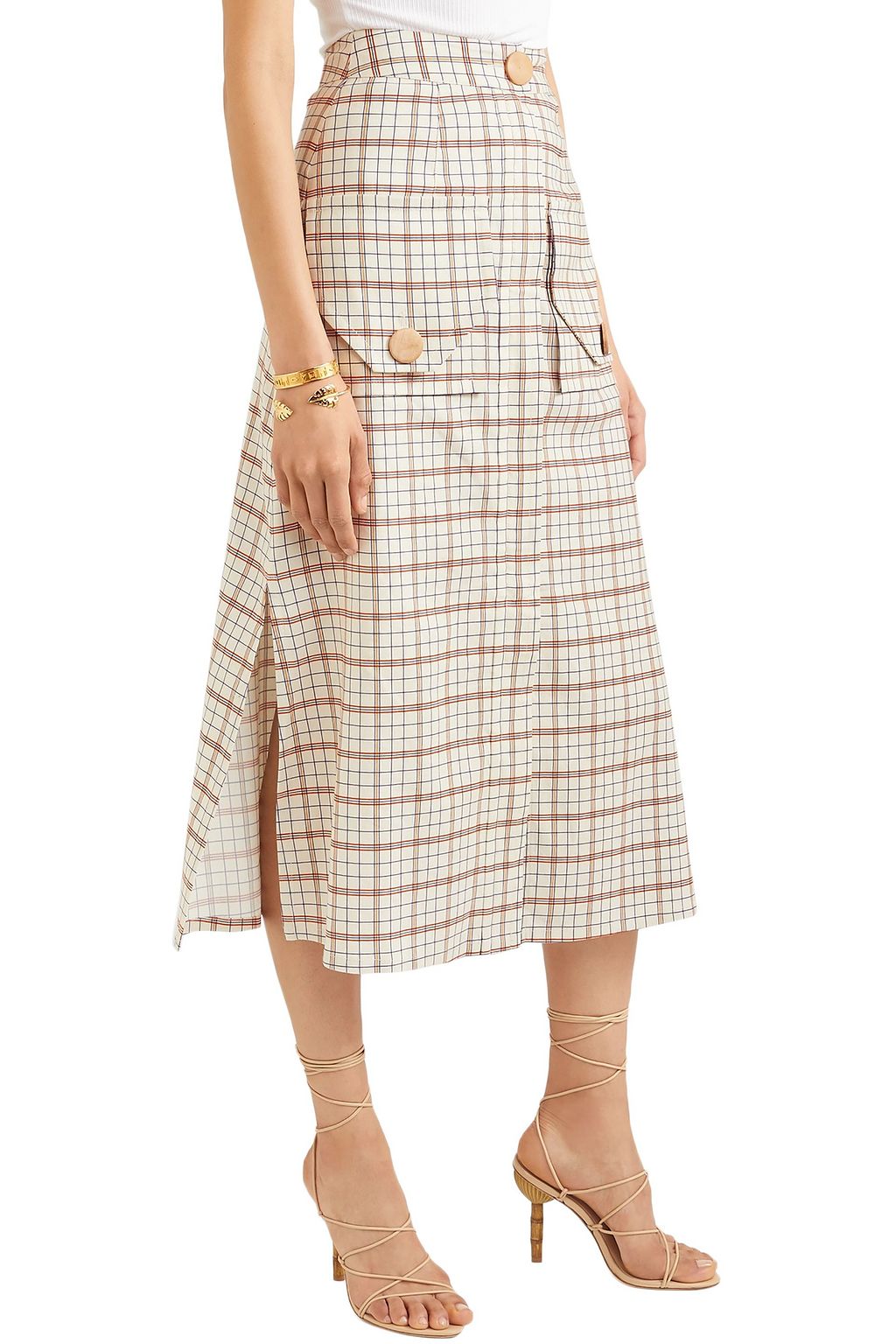 NICHOLAS Checked Tencel-blend midi skirt