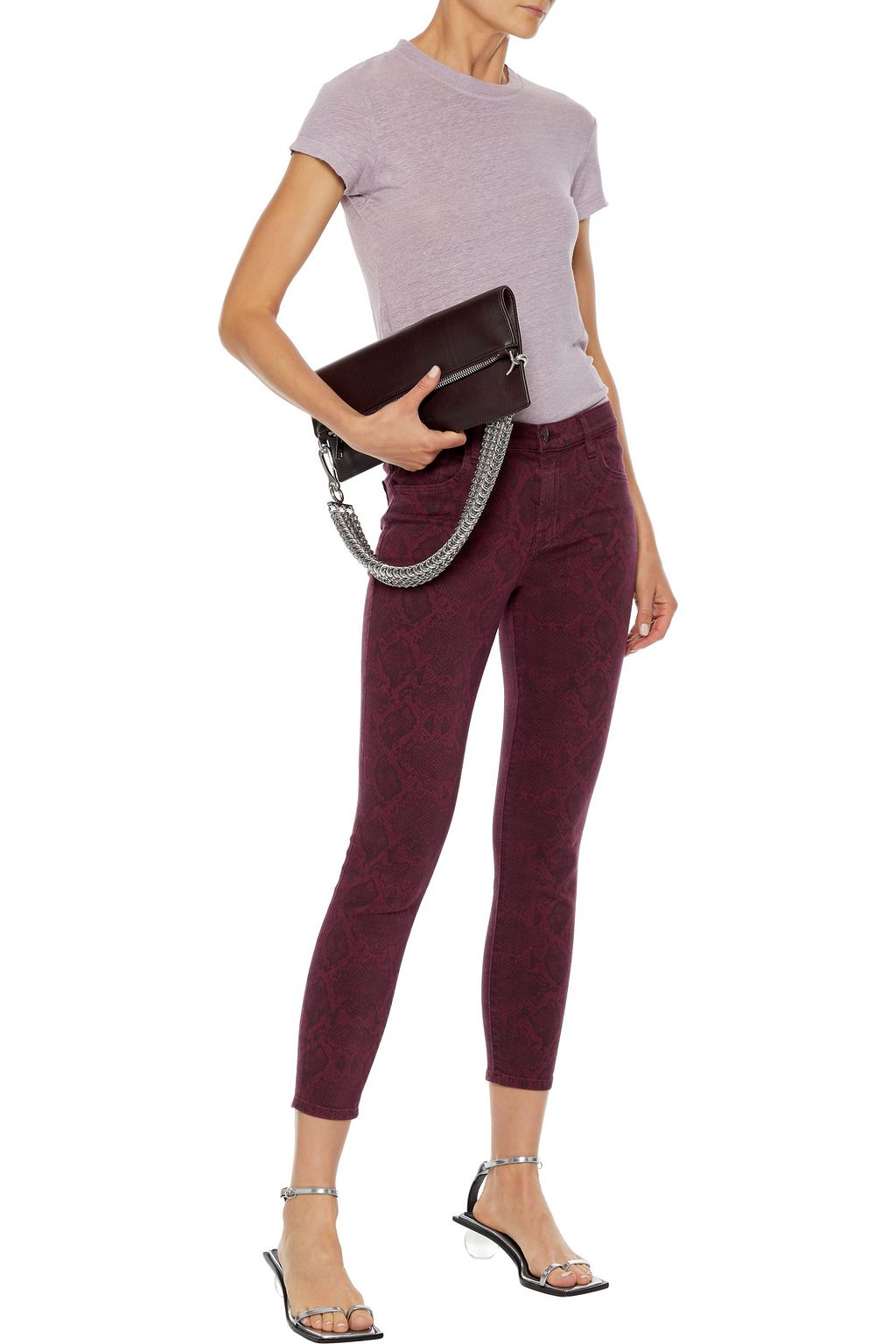 J BRAND 835 cropped snake-print mid-rise skinny jeans