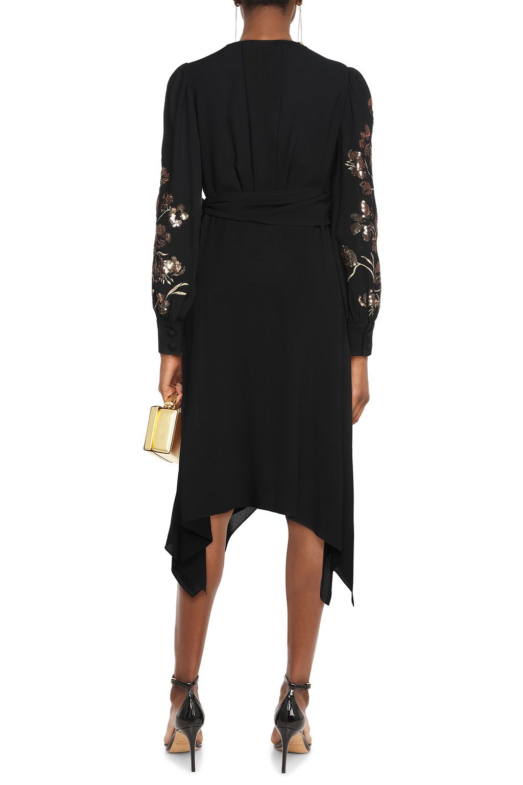TORY BURCH Embellished crepe midi wrap dress