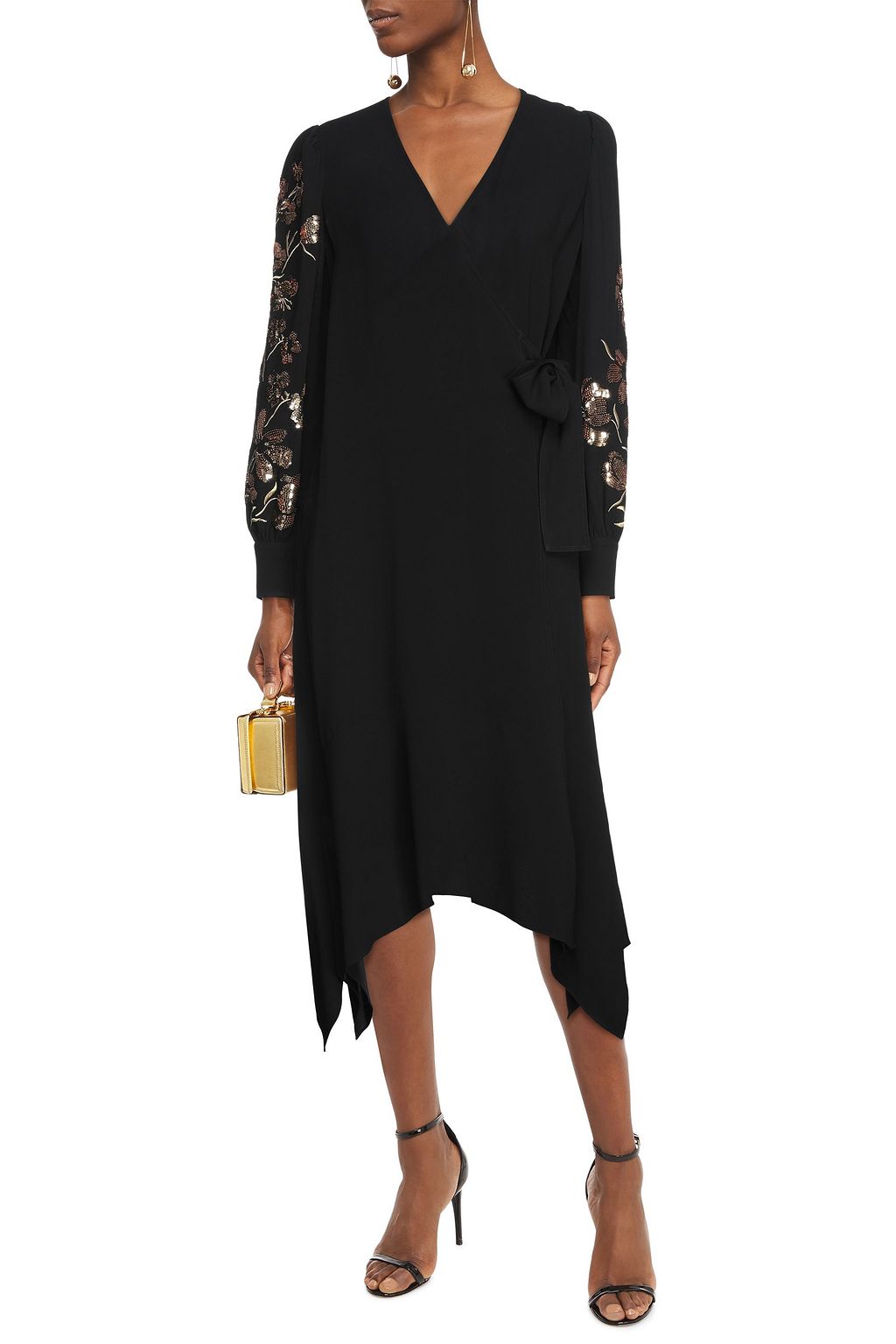 TORY BURCH Embellished crepe midi wrap dress