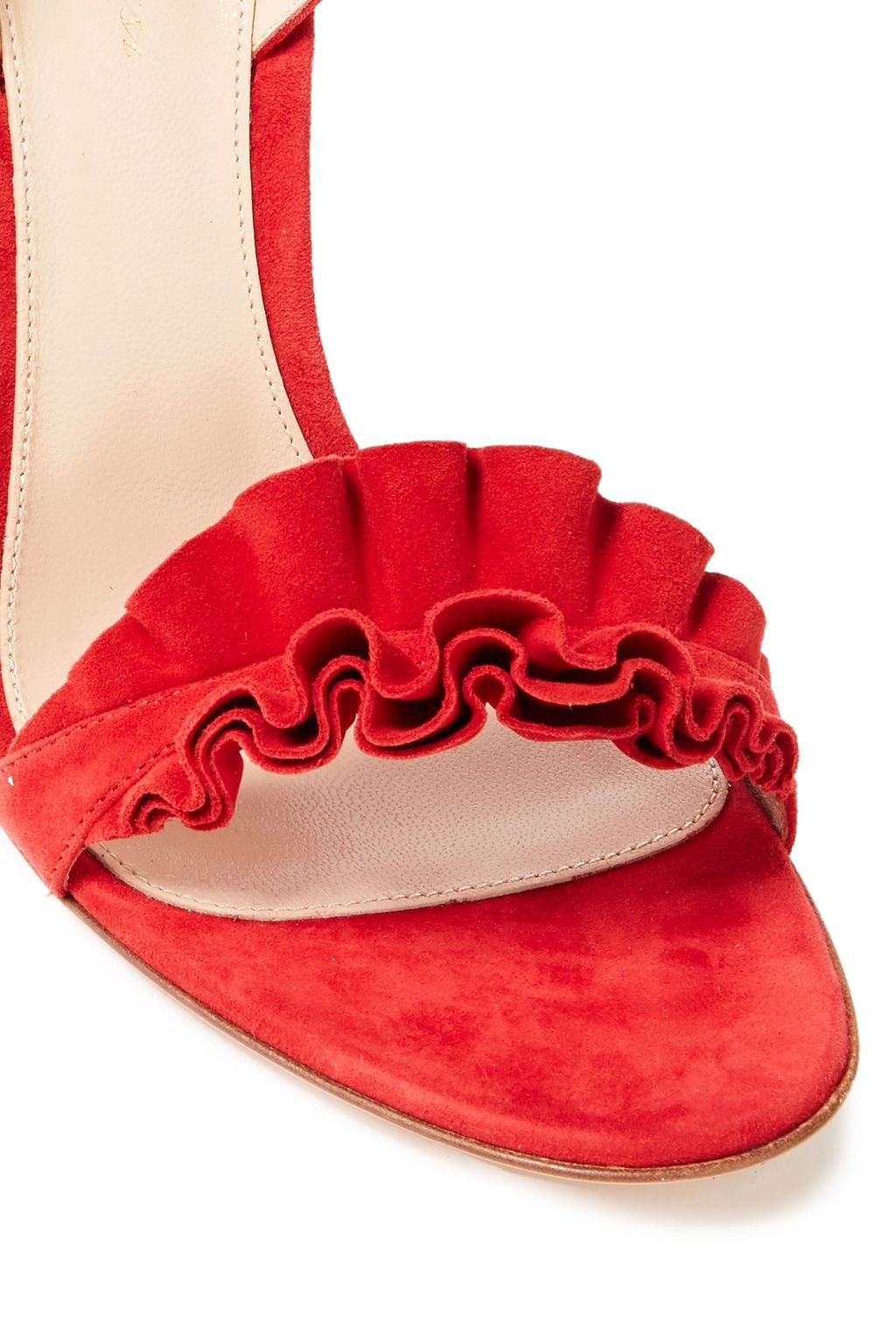 GIANVITO ROSSI Flora 105 ruffle-trimmed suede sandals