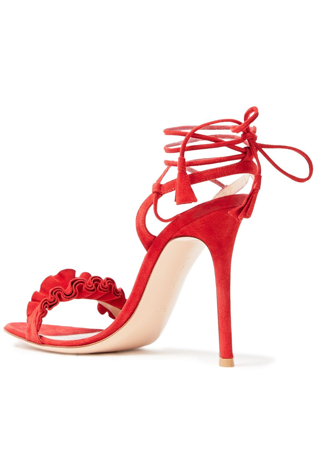 GIANVITO ROSSI Flora 105 ruffle-trimmed suede sandals