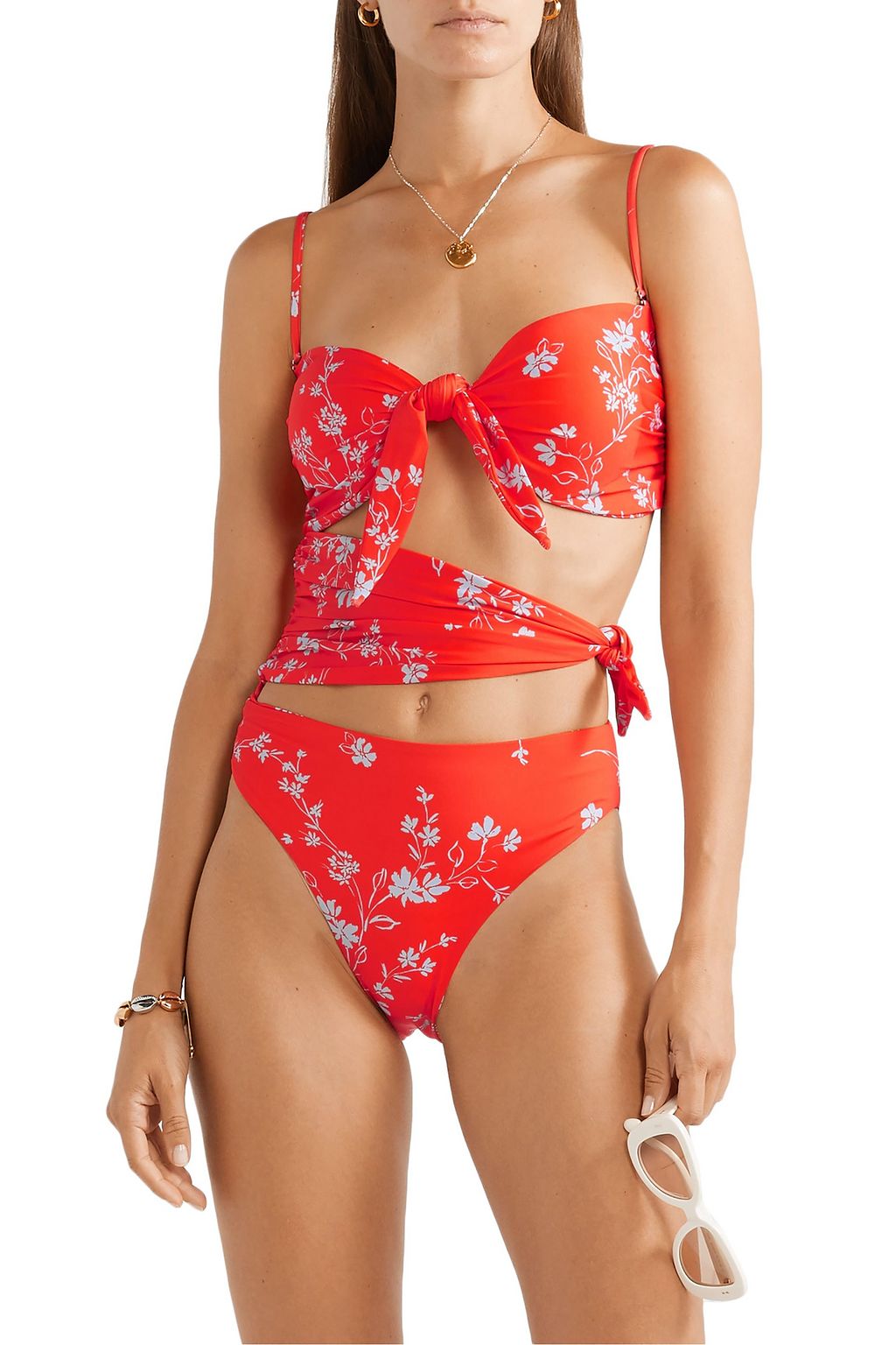NICHOLAS Cutout knotted printed swimsuit
